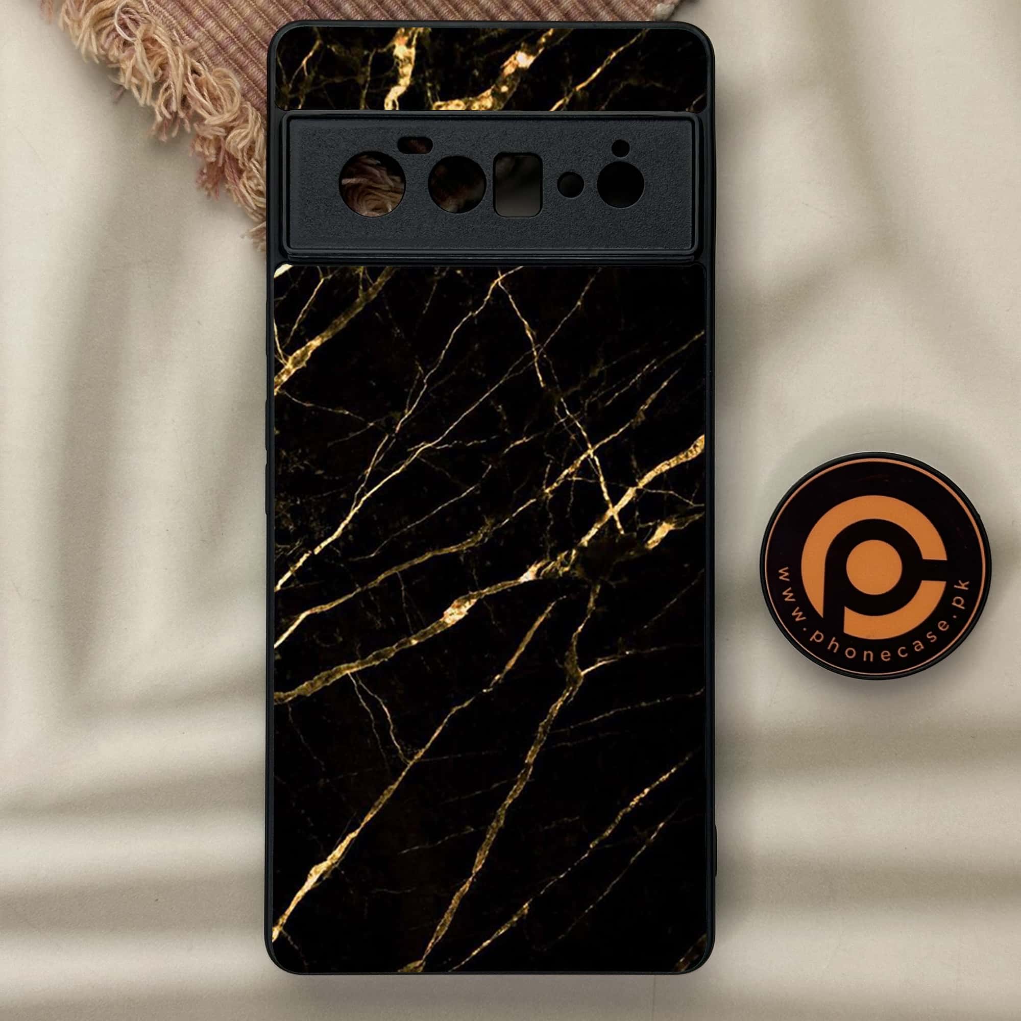 Google Pixel 6 Pro- BLACK  Marble Series - Premium Metal Printed soft Bumper Shock Proof Case