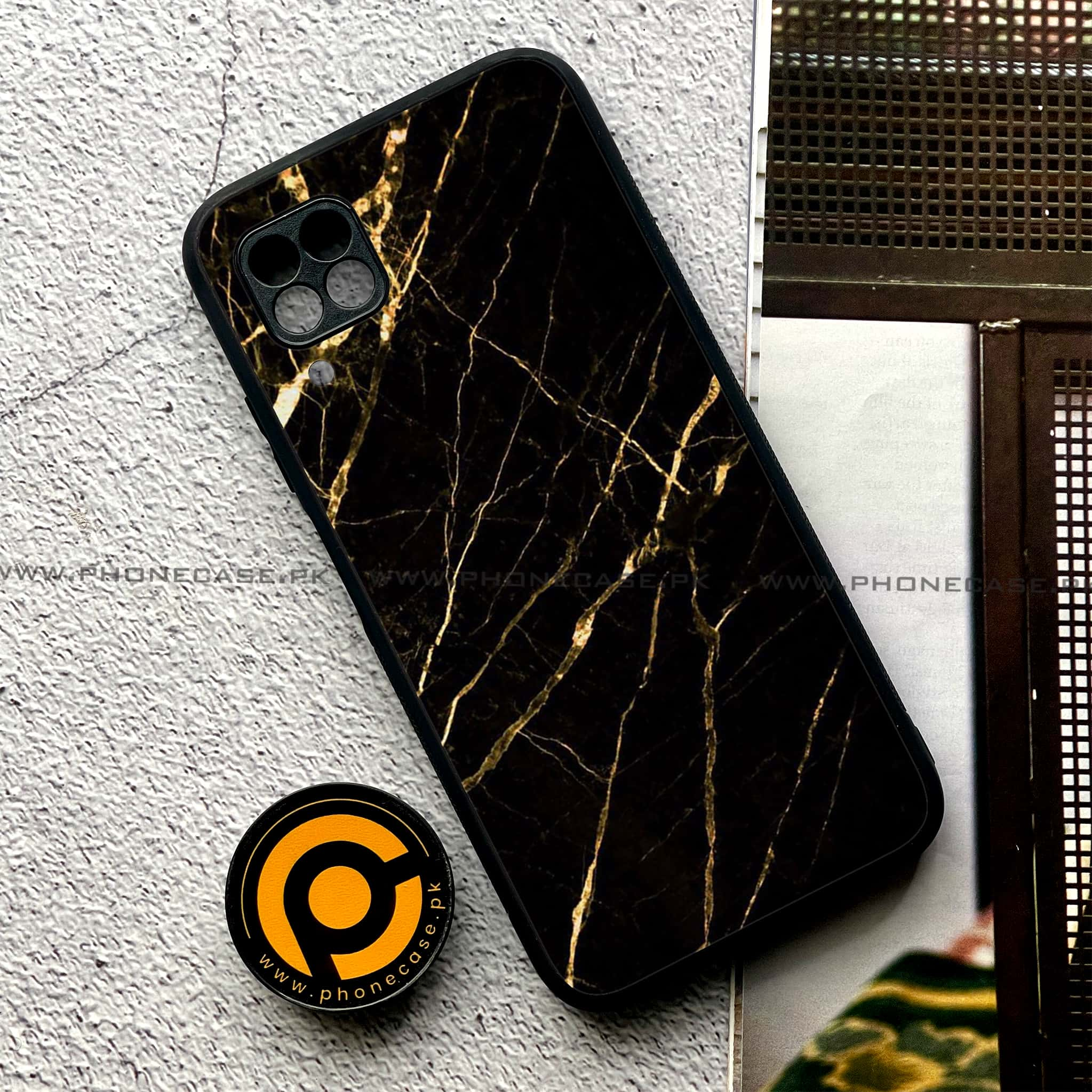 Huawei P40 Lite - Black Marble Series - Premium Printed Glass soft Bumper shock Proof Case