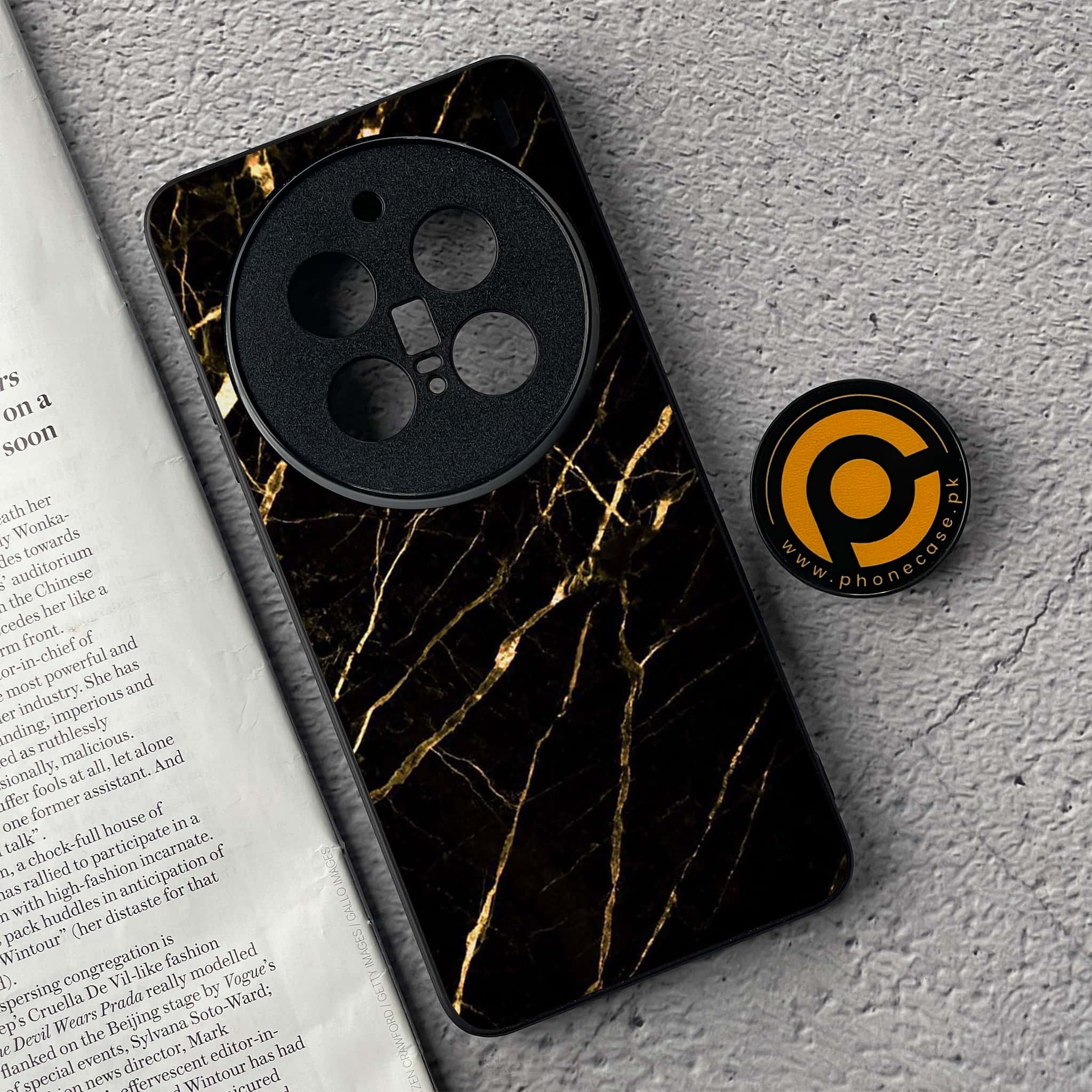 Vivo X200 Pro - Black Marble Series - Premium Metal  Printed soft Bumper shock Proof Case