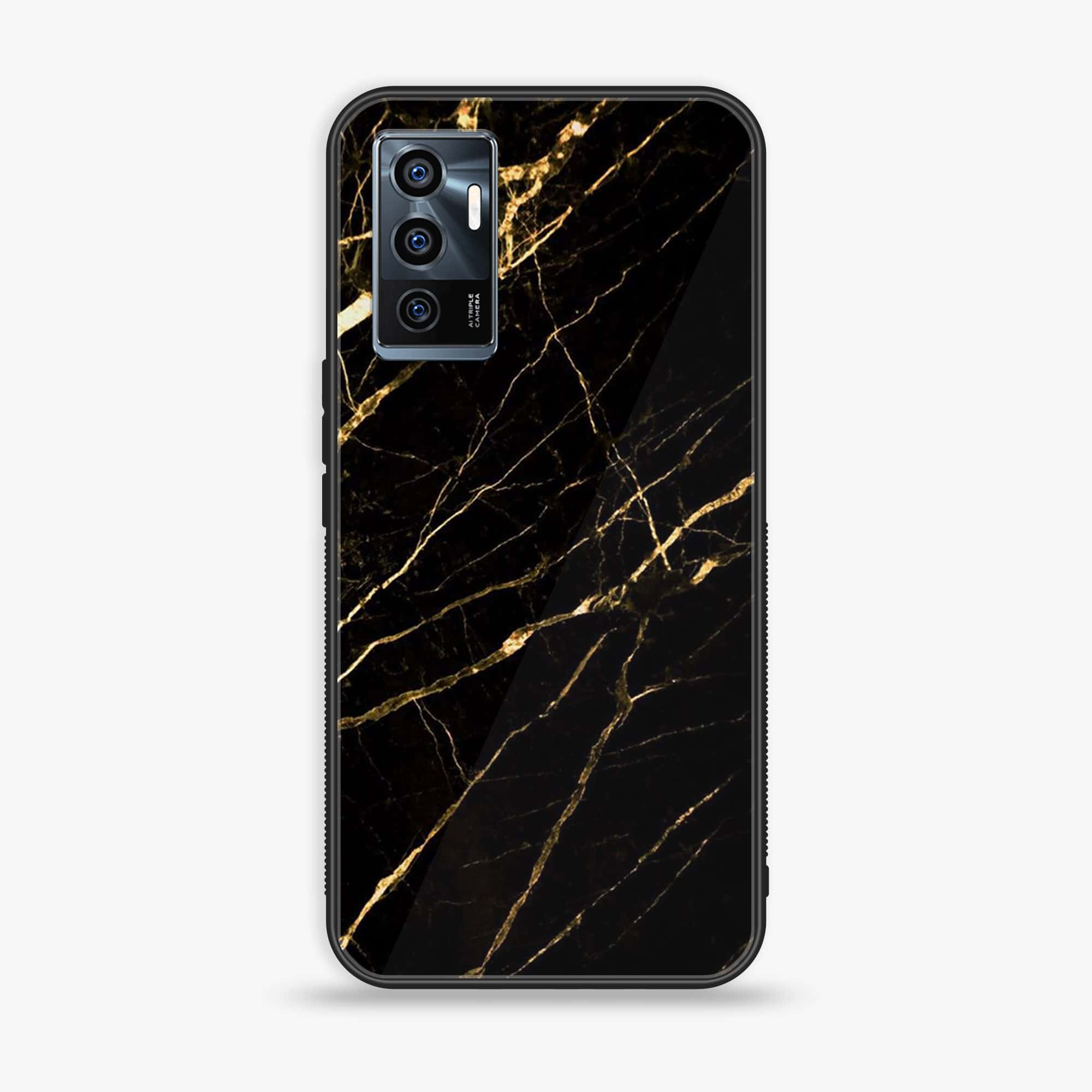 Vivo V23e - Black Marble Series - Premium Printed Glass soft Bumper shock Proof Case