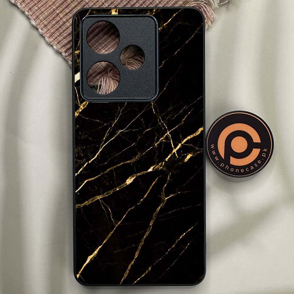 Realme GT 7 - Black Marble Series - Premium Metal Printed soft Bumper shock Proof Case
