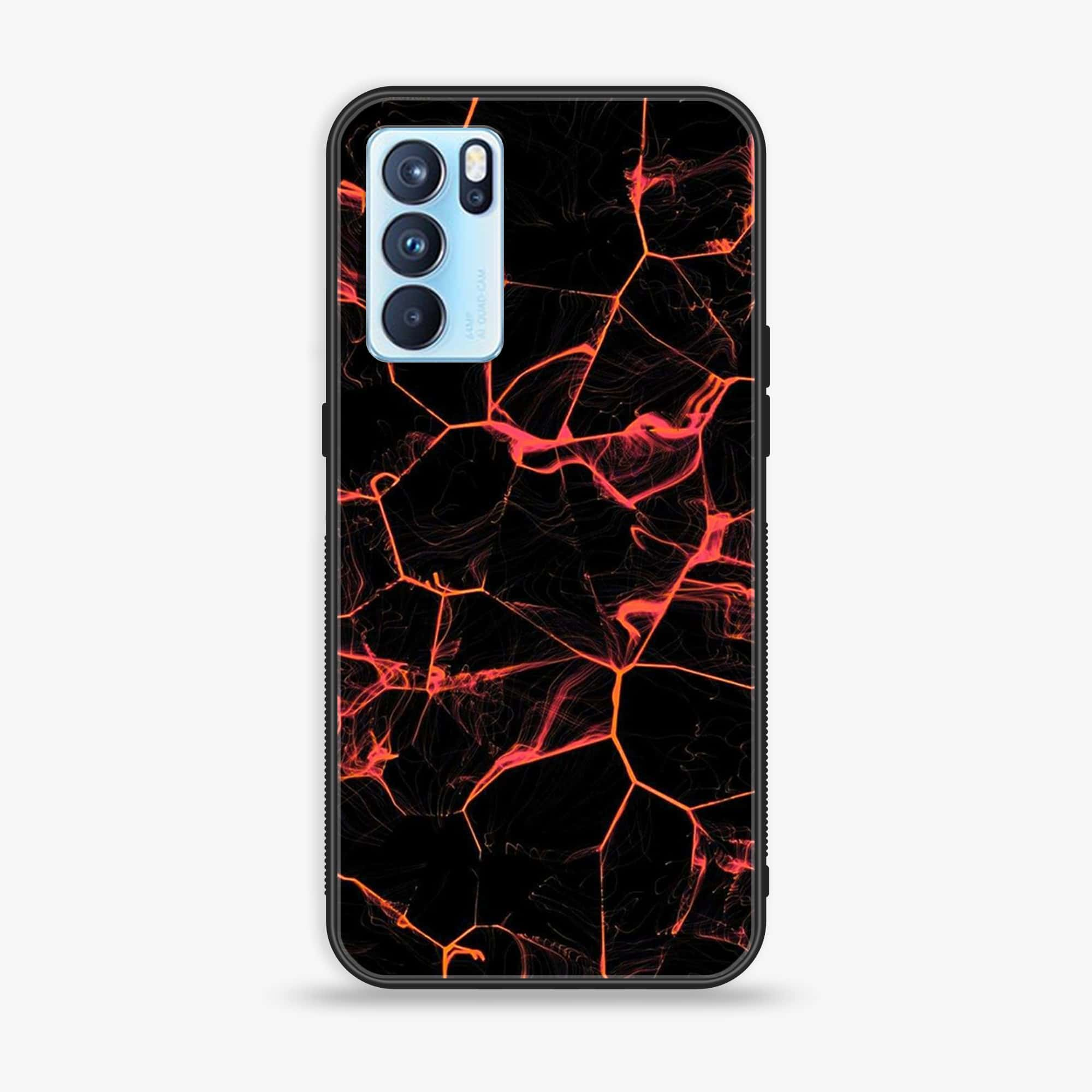 Oppo Reno 6 Pro - Black Marble Series - Premium Printed Glass soft Bumper shock Proof Case