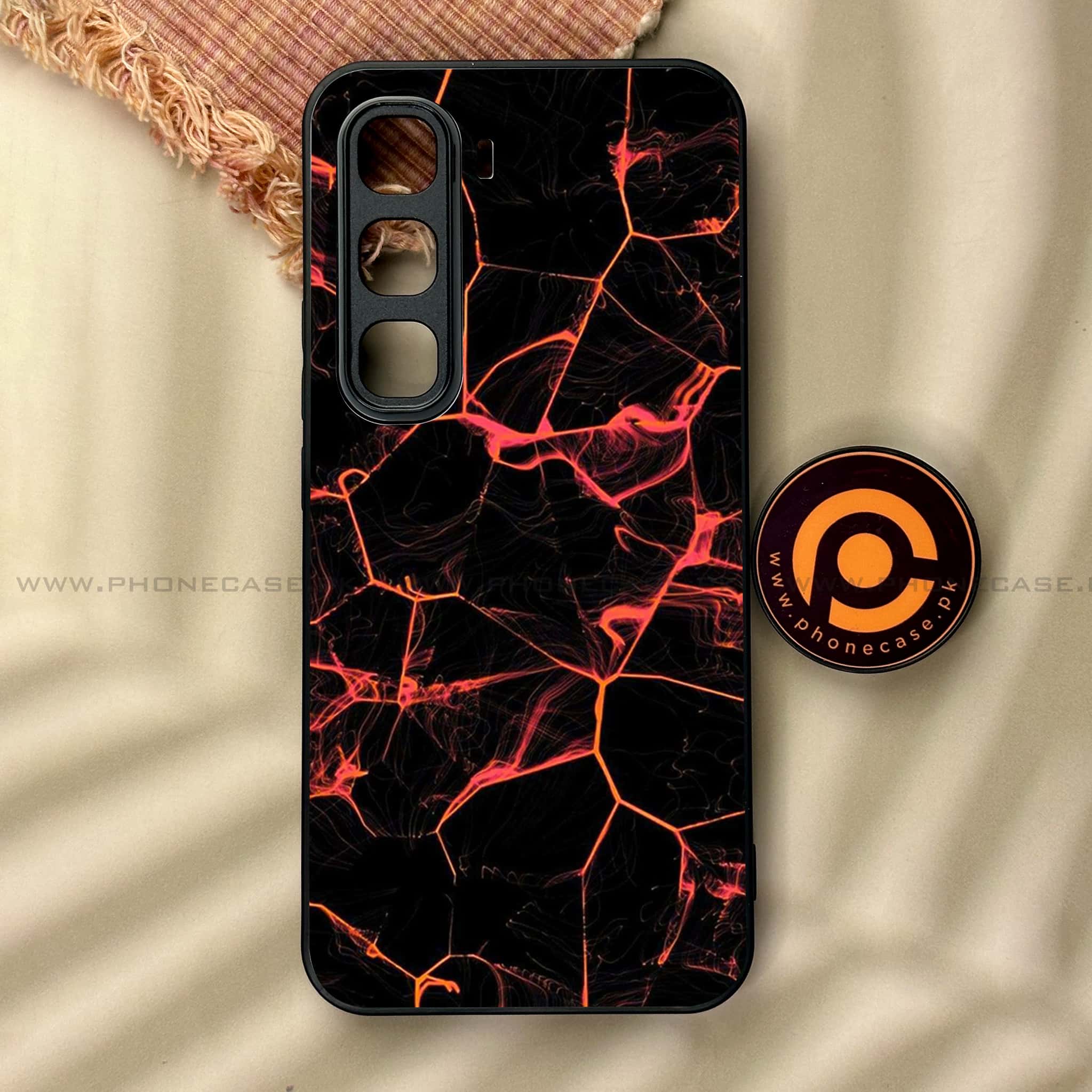 Infinix Hot 60 Pro - Black Marble Series - Premium Metal Printed soft Bumper shock Proof Case