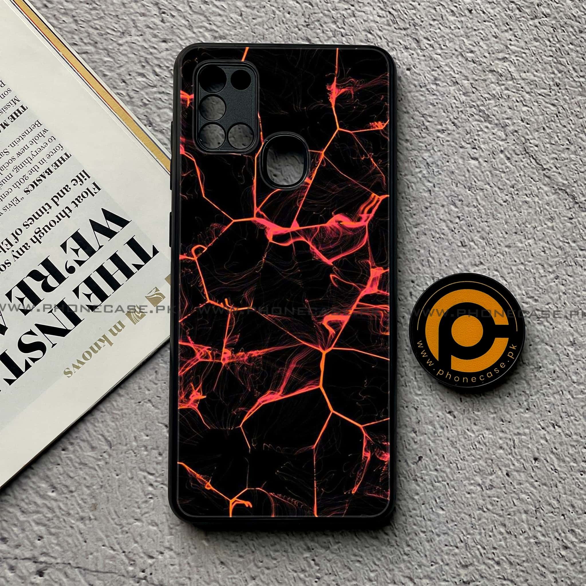 Samsung Galaxy A21s - Black Marble Series - Premium Printed Glass soft Bumper shock Proof Case