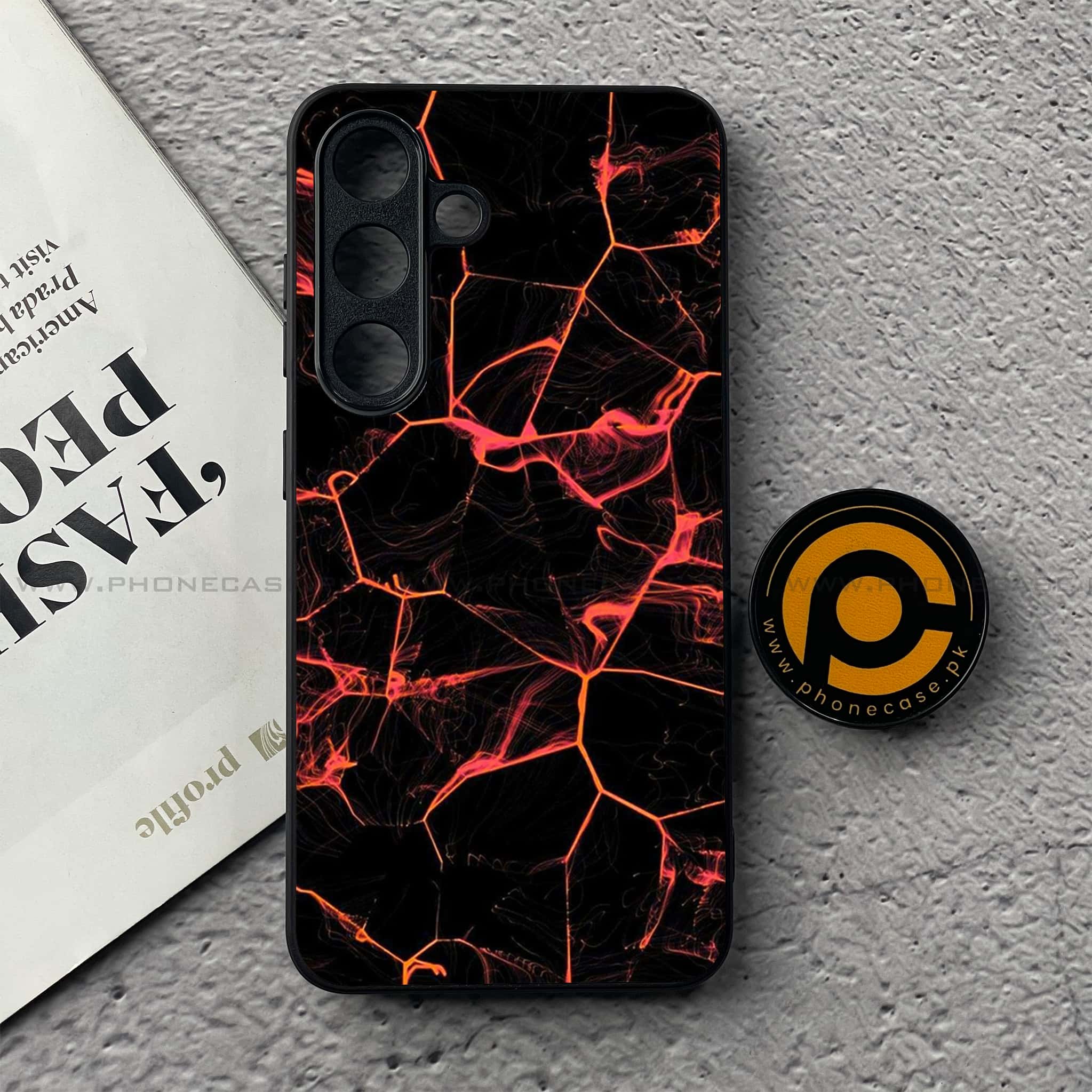 Samsung Galaxy S25 FE - Black Marble Series - Premium Metal Printed soft Bumper shock Proof Case