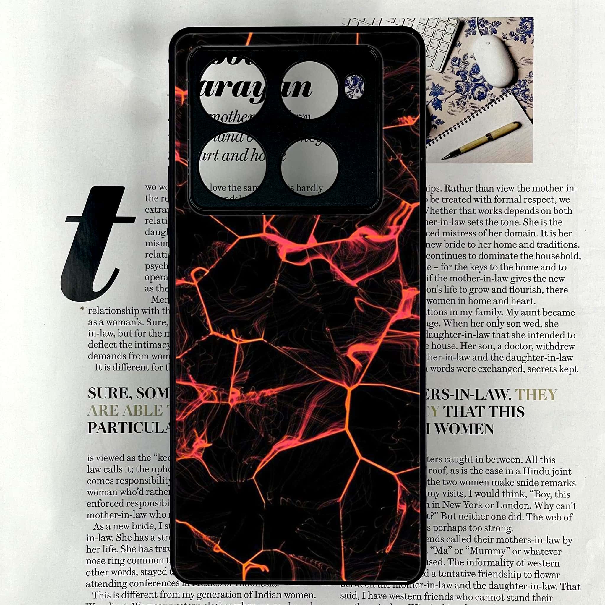 Infinix Note 40 Pro Plus - Black Marble Series - Premium Metal Printed soft Bumper shock Proof Case