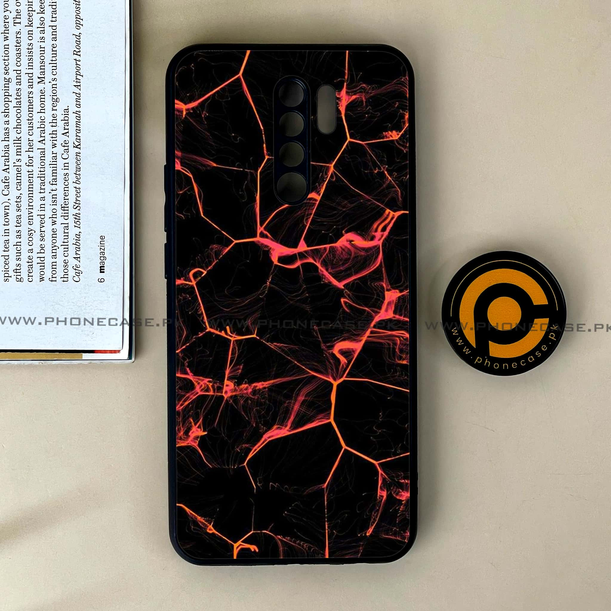 Xiaomi Redmi 9 - Black Marble Series - Premium Printed Glass soft Bumper shock Proof Case