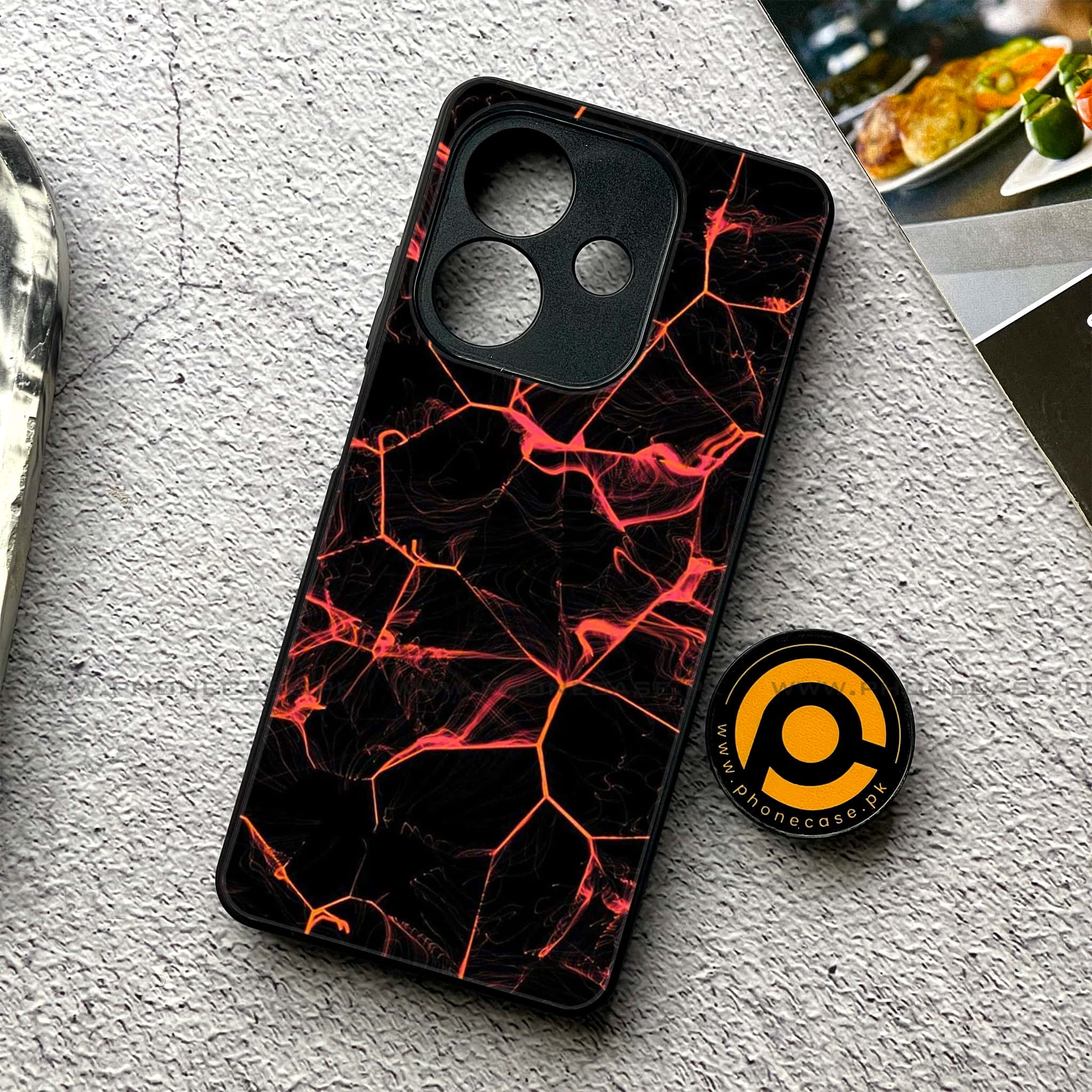 Oppo A5i - Black Marble Series - Premium Metal Printed soft Bumper shock Proof Case