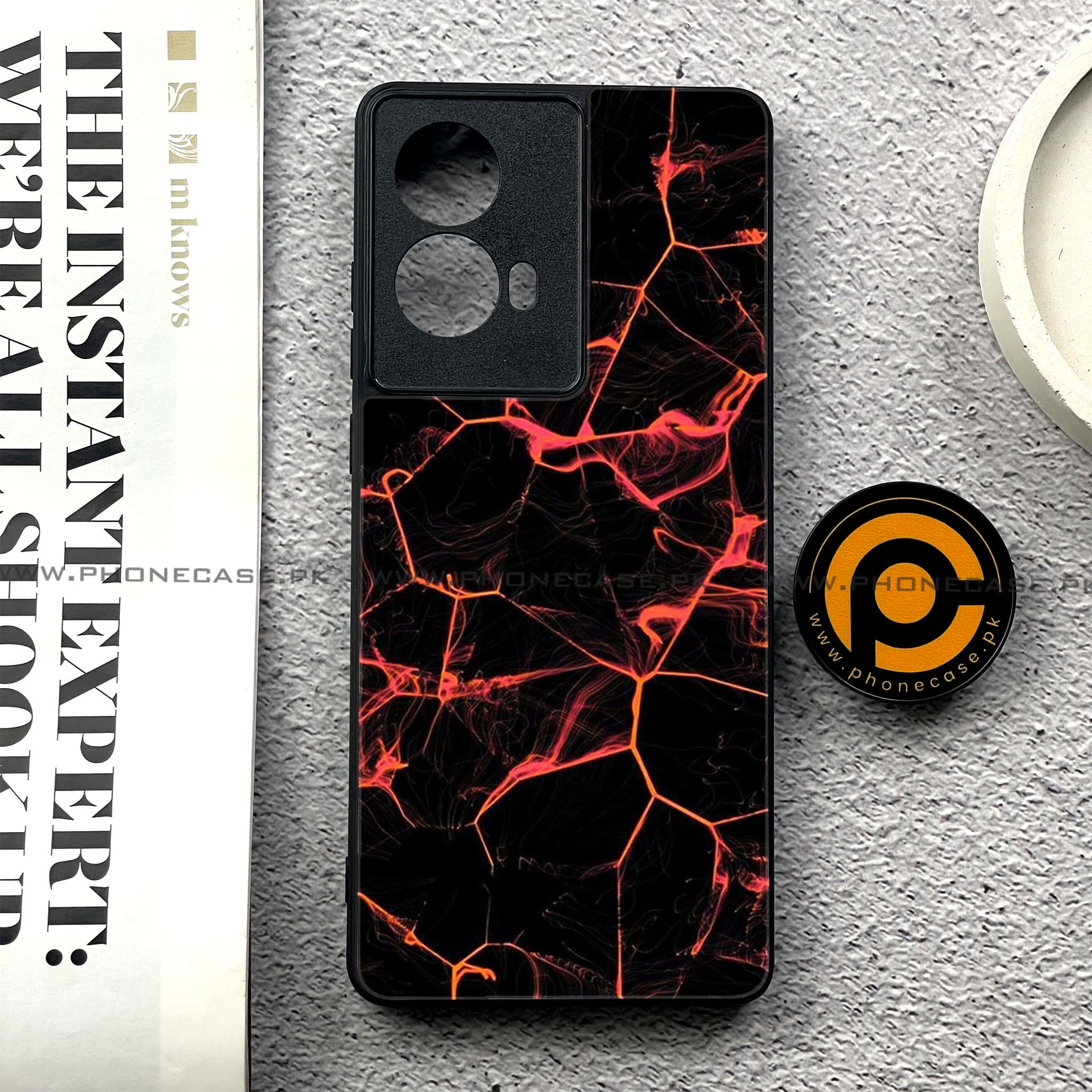 Moto G85 - Black Marble Series - Premium Printed Glass soft Bumper shock Proof Case