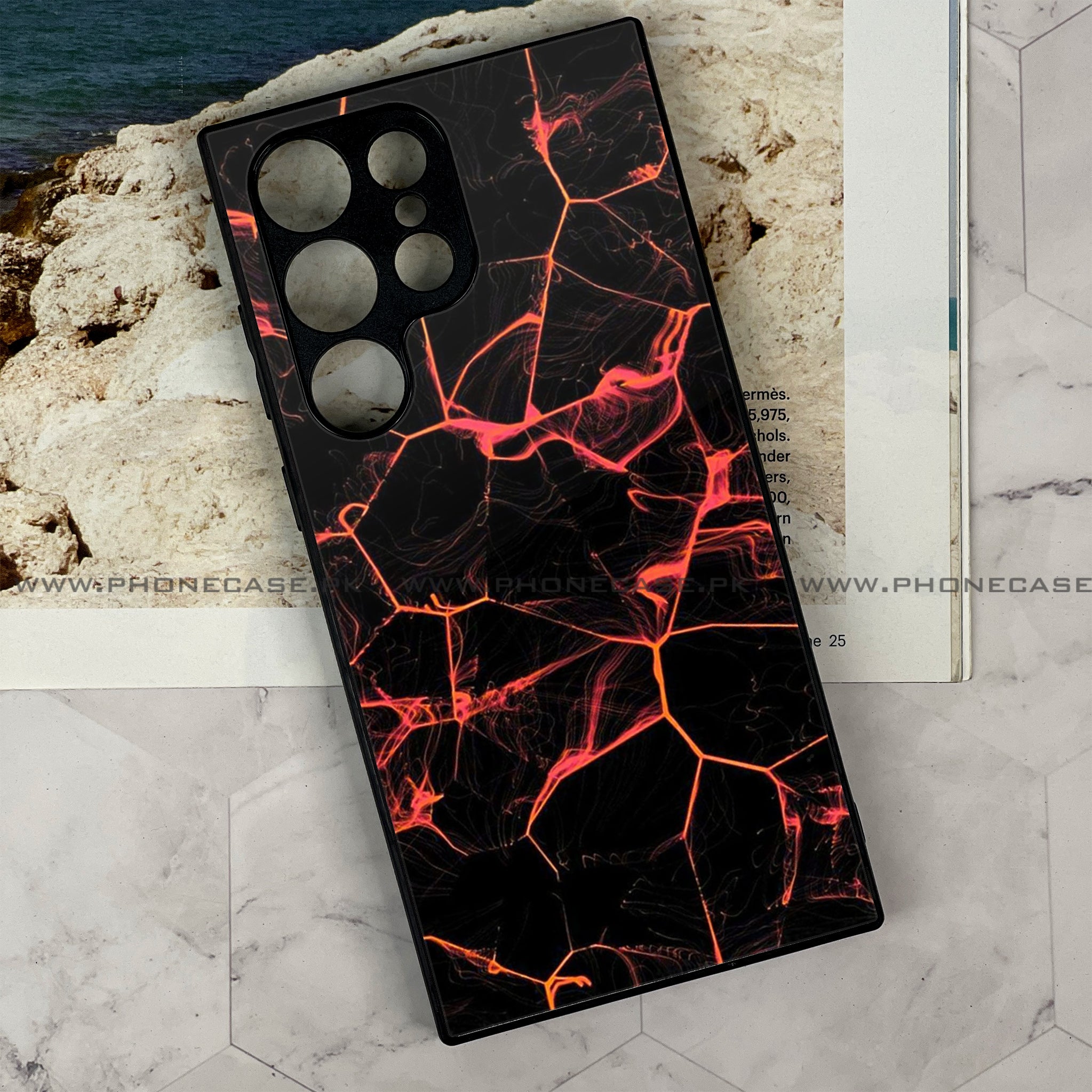 Samsung Galaxy S23 Ultra  - Black Marble Series - Premium Printed Glass soft Bumper shock Proof Case