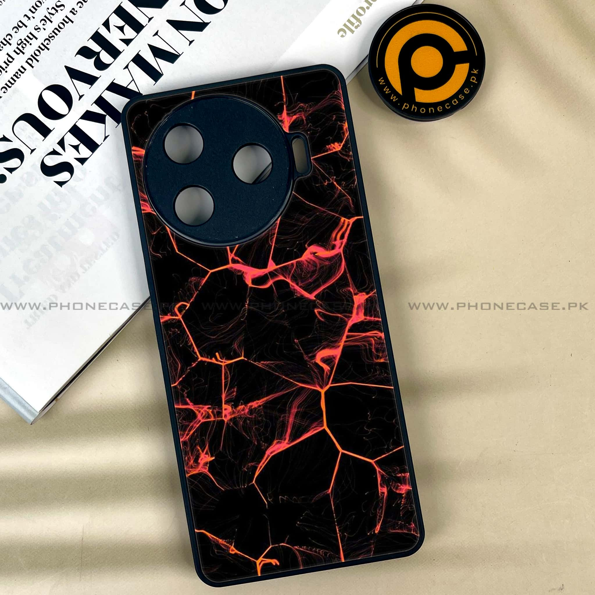 Tecno Camon 30 Pro - Black Marble Series - Premium Printed Glass soft Bumper shock Proof Case