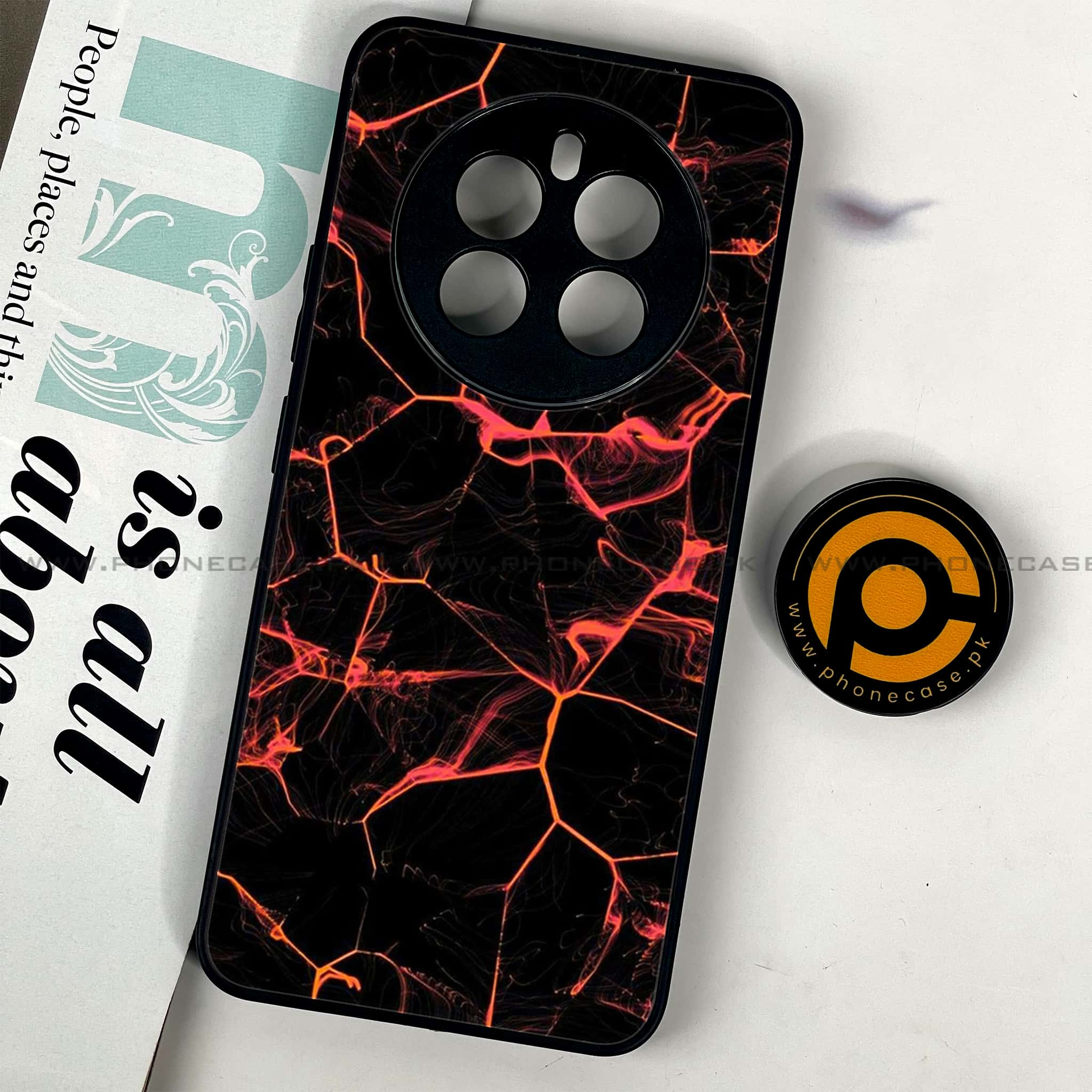 Realme 12 - Black Marble Series - Premium Printed Glass soft Bumper shock Proof Case