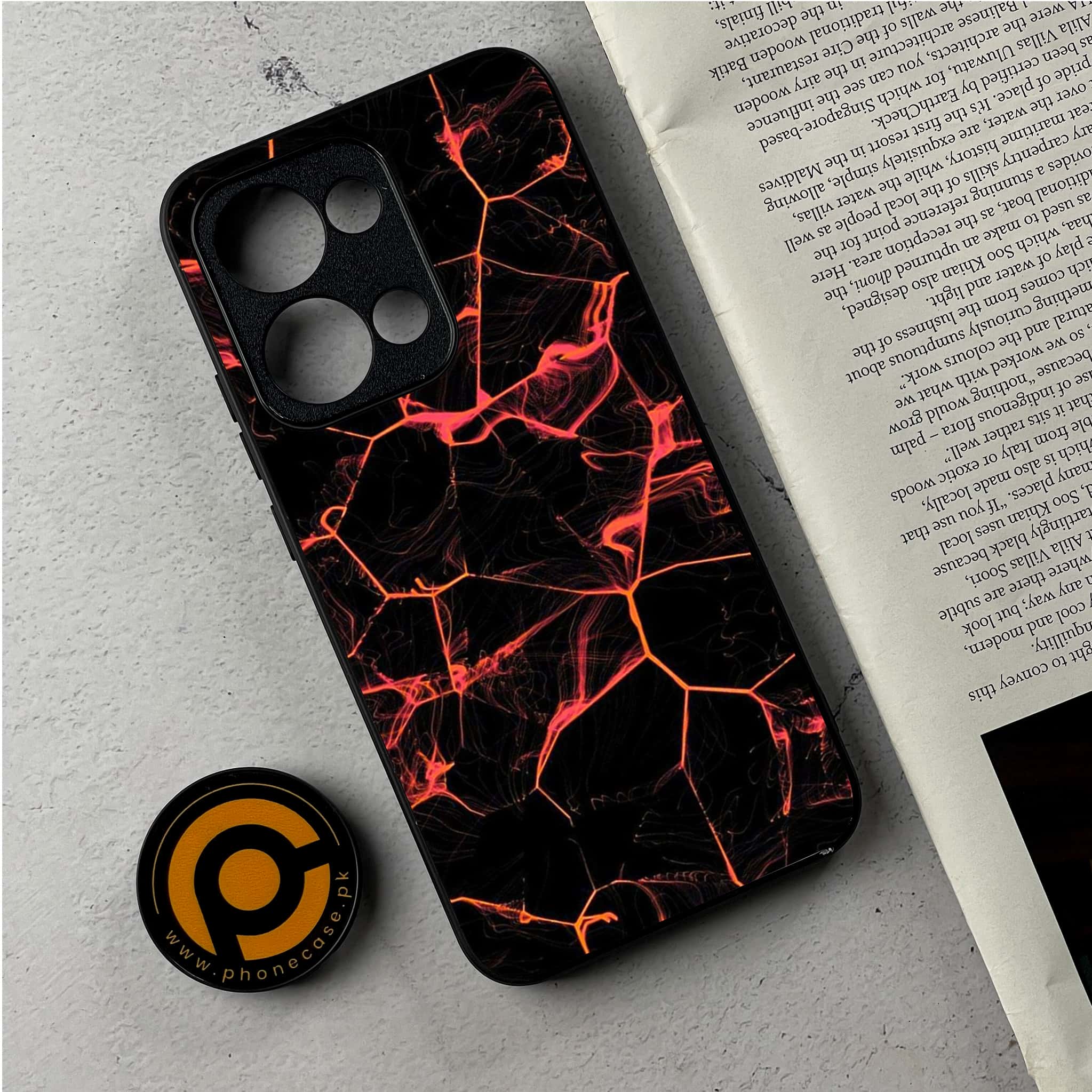 Oppo Reno 13 - Black Marble Series - Premium Metal Printed Soft Bumper Shockproof Case