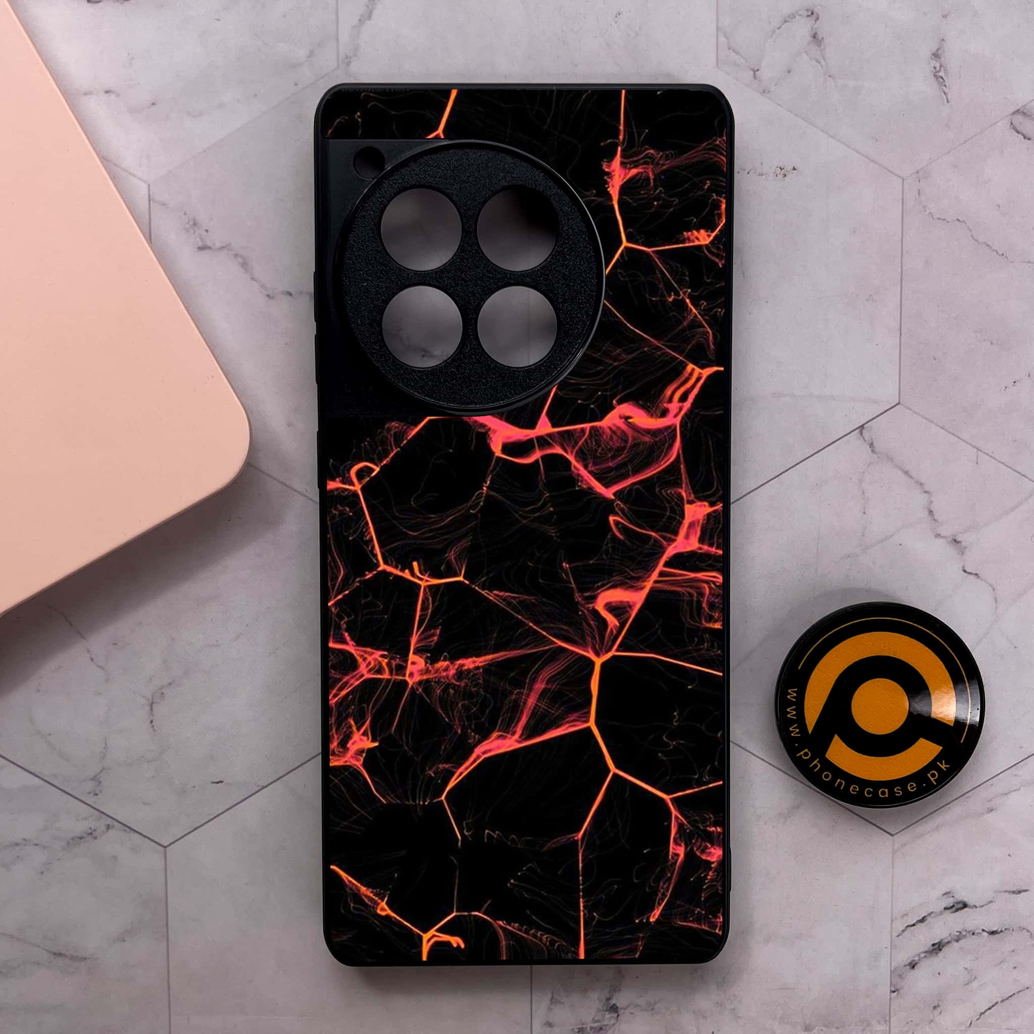 OnePlus 12R - Black Marble Series - Premium Metal Printed soft Bumper shock Proof Case