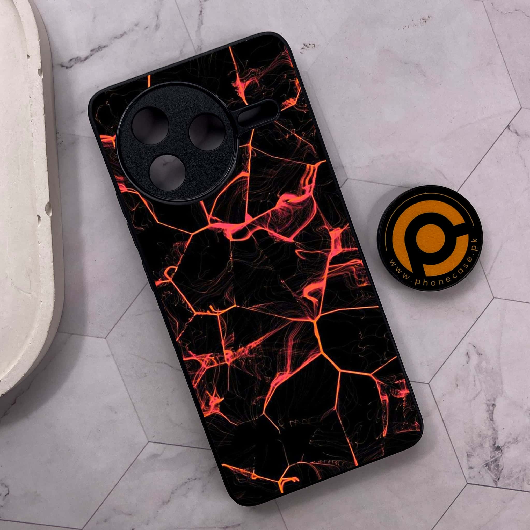 Xiaomi Poco F7 Pro 5G - Black Marble Series - Premium Metal Printed soft Bumper shock Proof Case