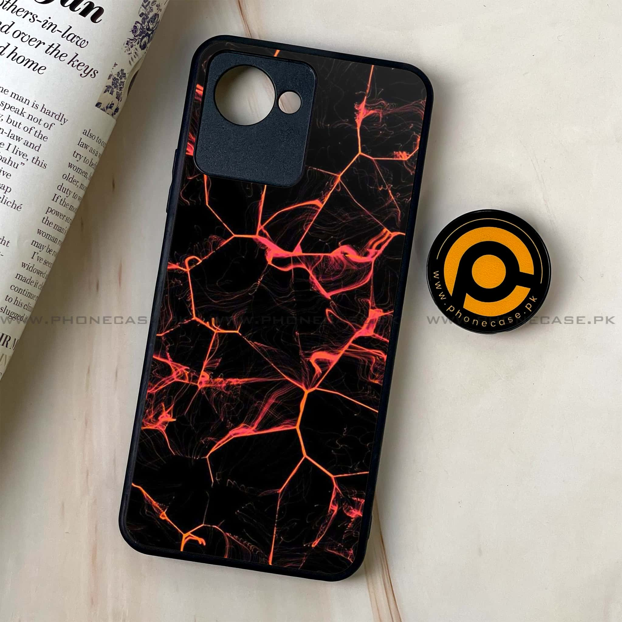 Realme C30 - Black Marble Series - Premium Printed Glass soft Bumper shock Proof Case