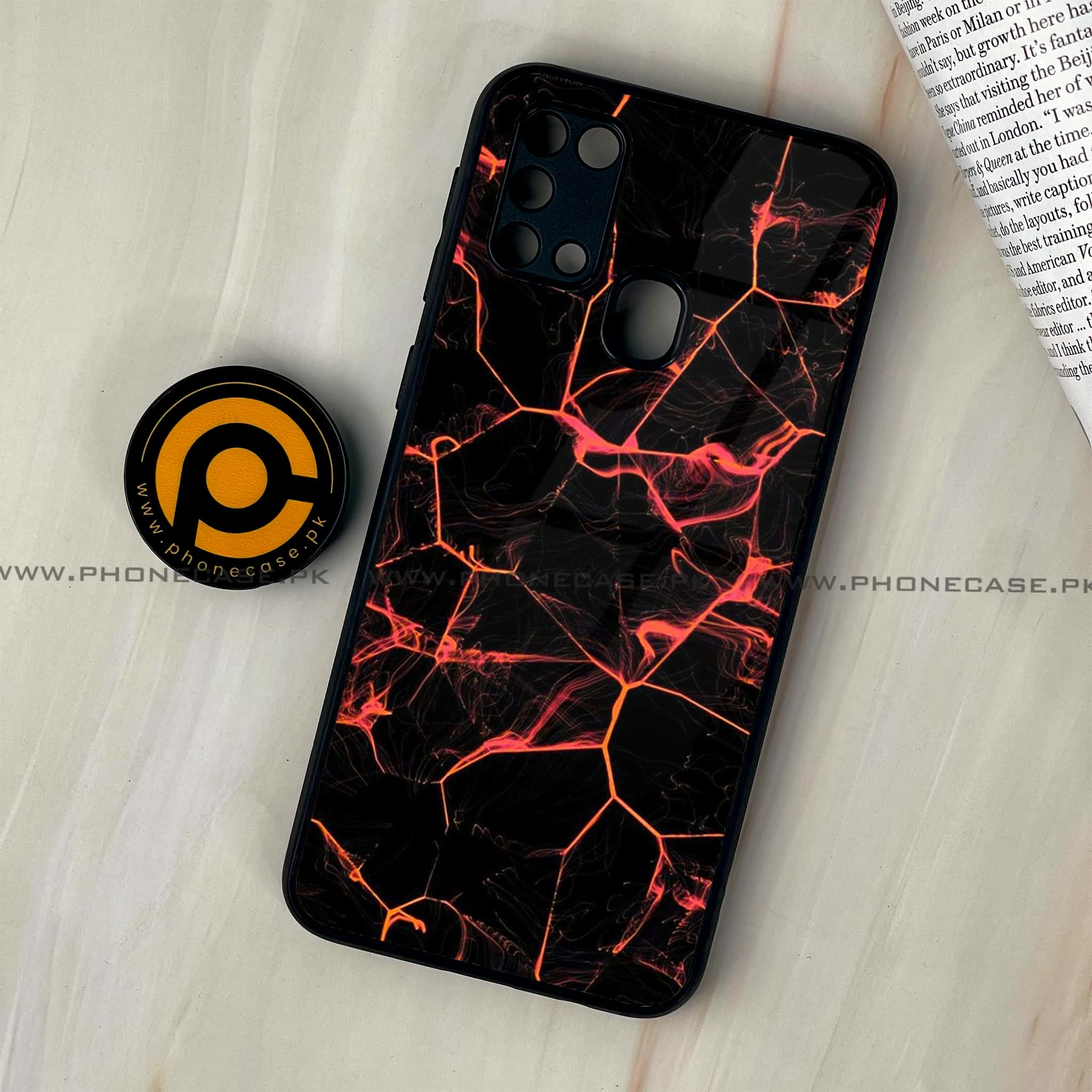 Galaxy M31 - Black Marble Series - Premium Printed Glass soft Bumper shock Proof Case