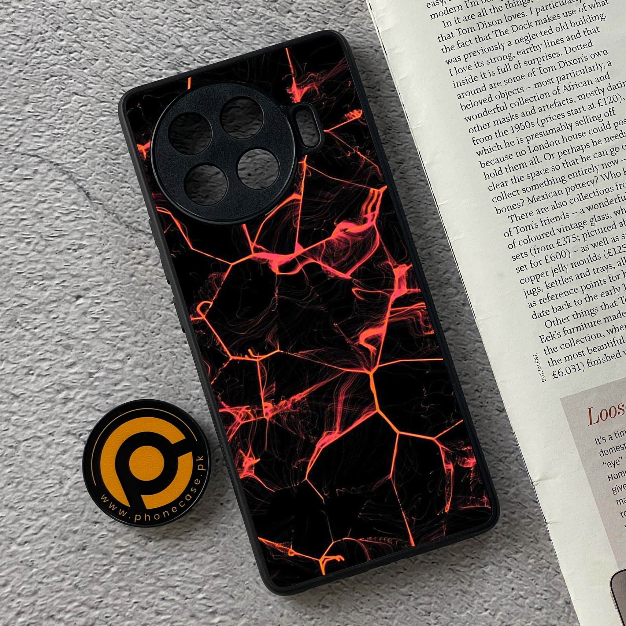 Tecno Spark 20 pro plus - Black Marble Series - Premium Printed Glass soft Bumper shock Proof Case