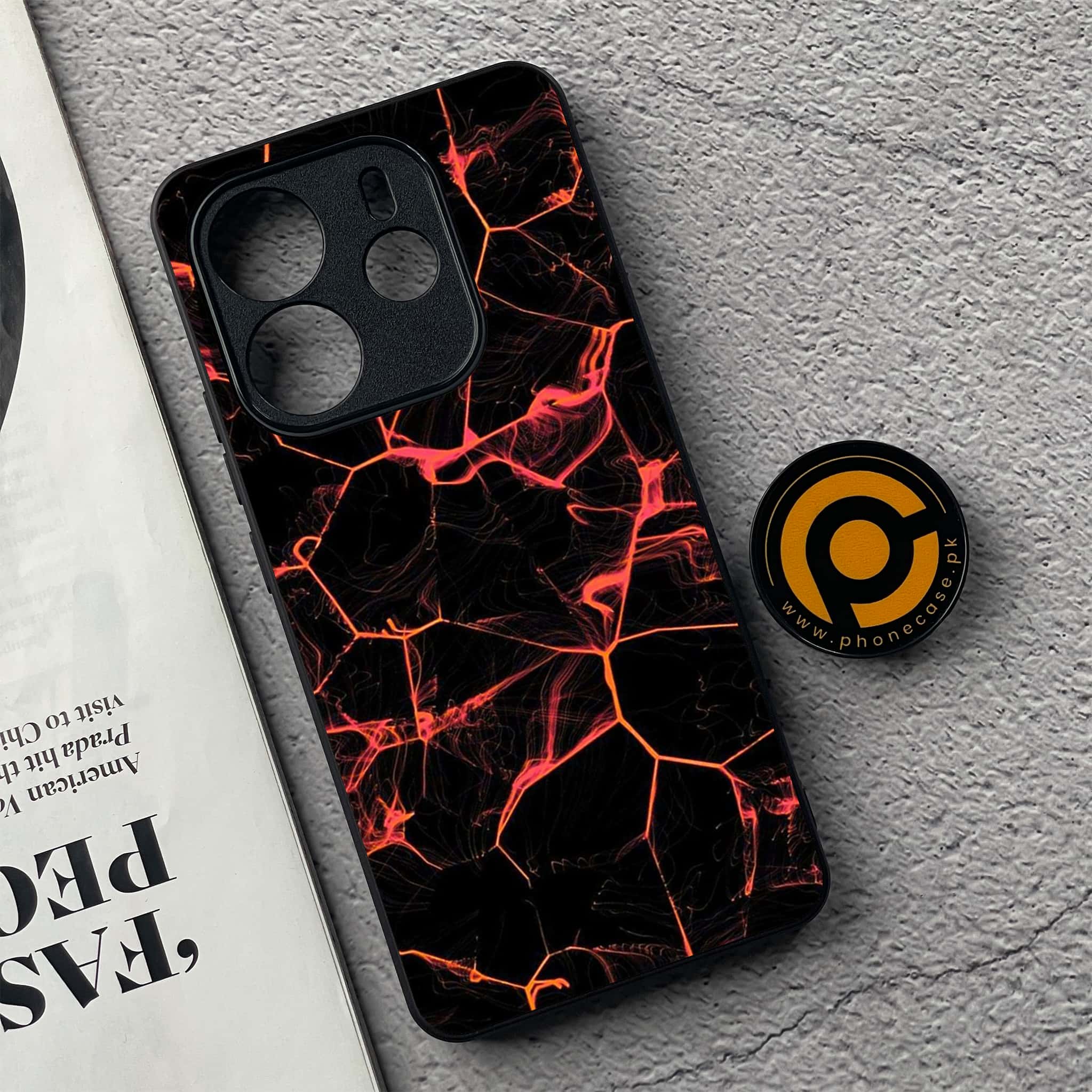 Xiaomi Redmi Note 14 - Black Marble Series - Premium Printed Glass soft Bumper shock Proof Case