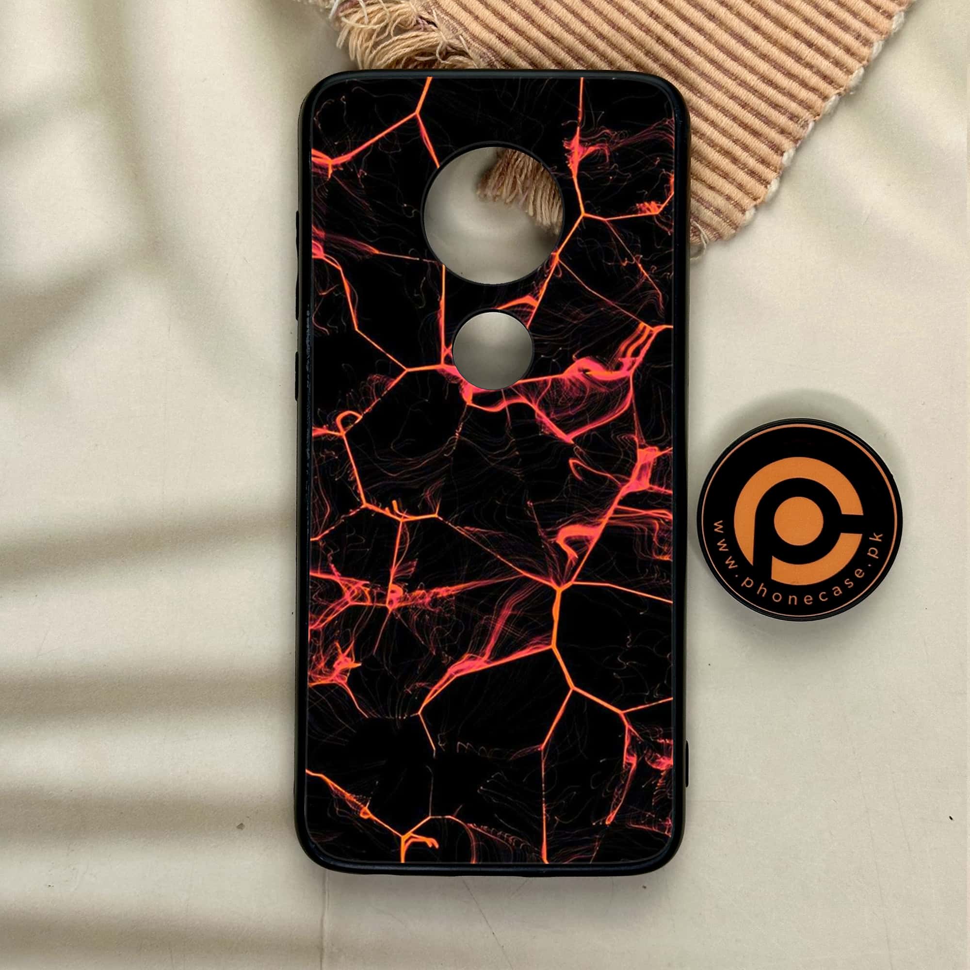 Moto G7 - Black Marble Series - Premium Printed Glass soft Bumper shock Proof Case