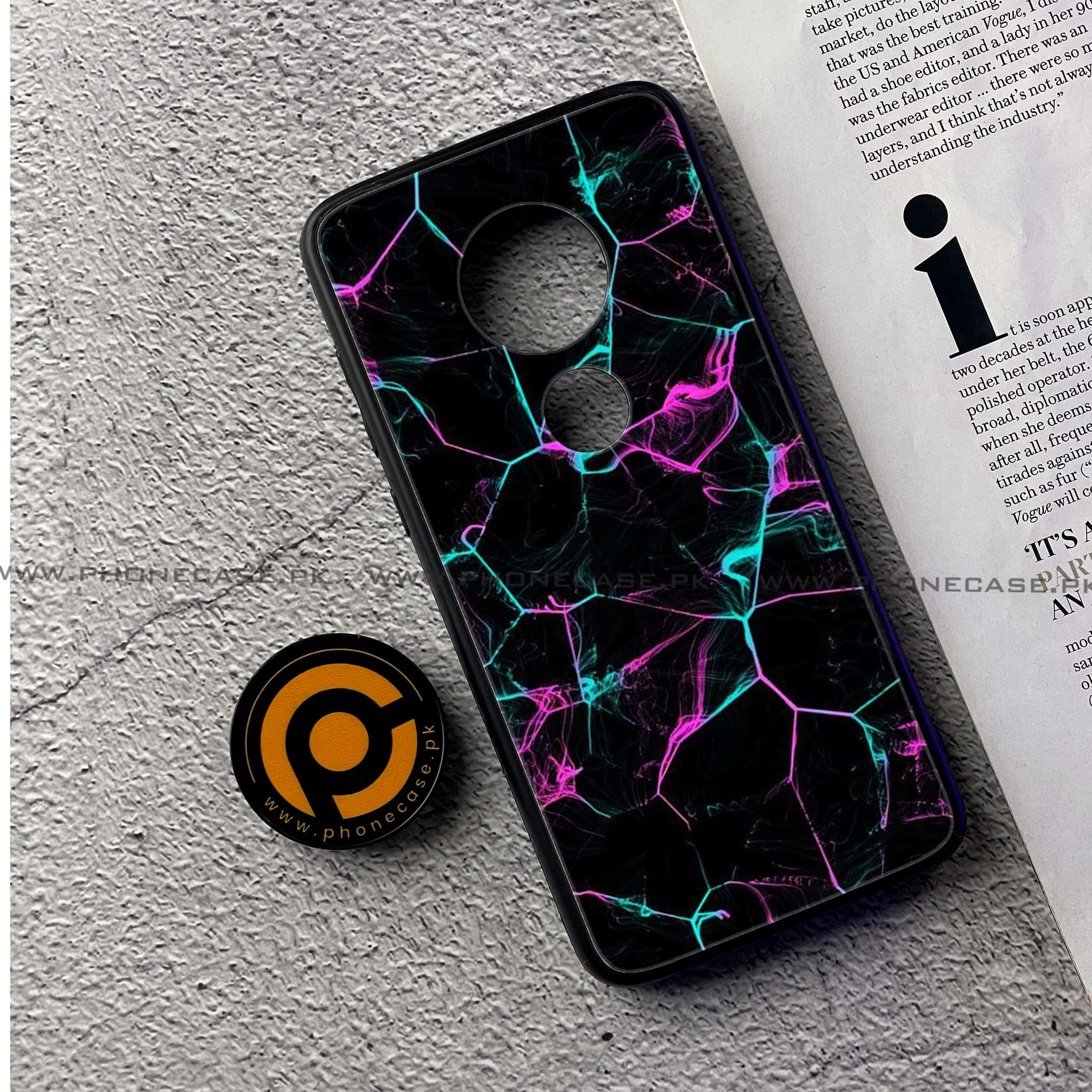 Moto G7 - Black Marble Series - Premium Printed Glass soft Bumper shock Proof Case