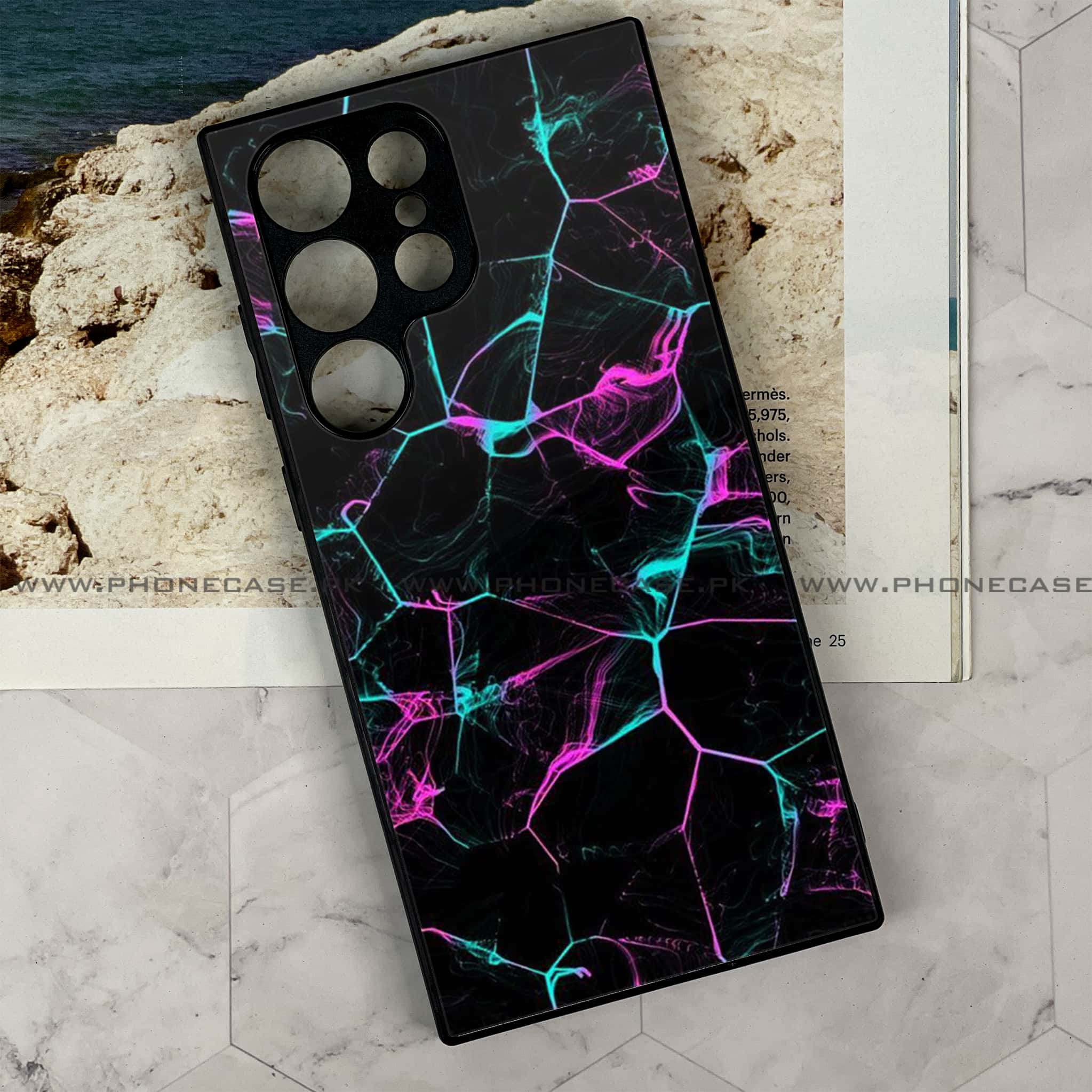 Samsung Galaxy S24 Ultra - Black Marble Series - Premium Printed Glass soft Bumper shock Proof Case