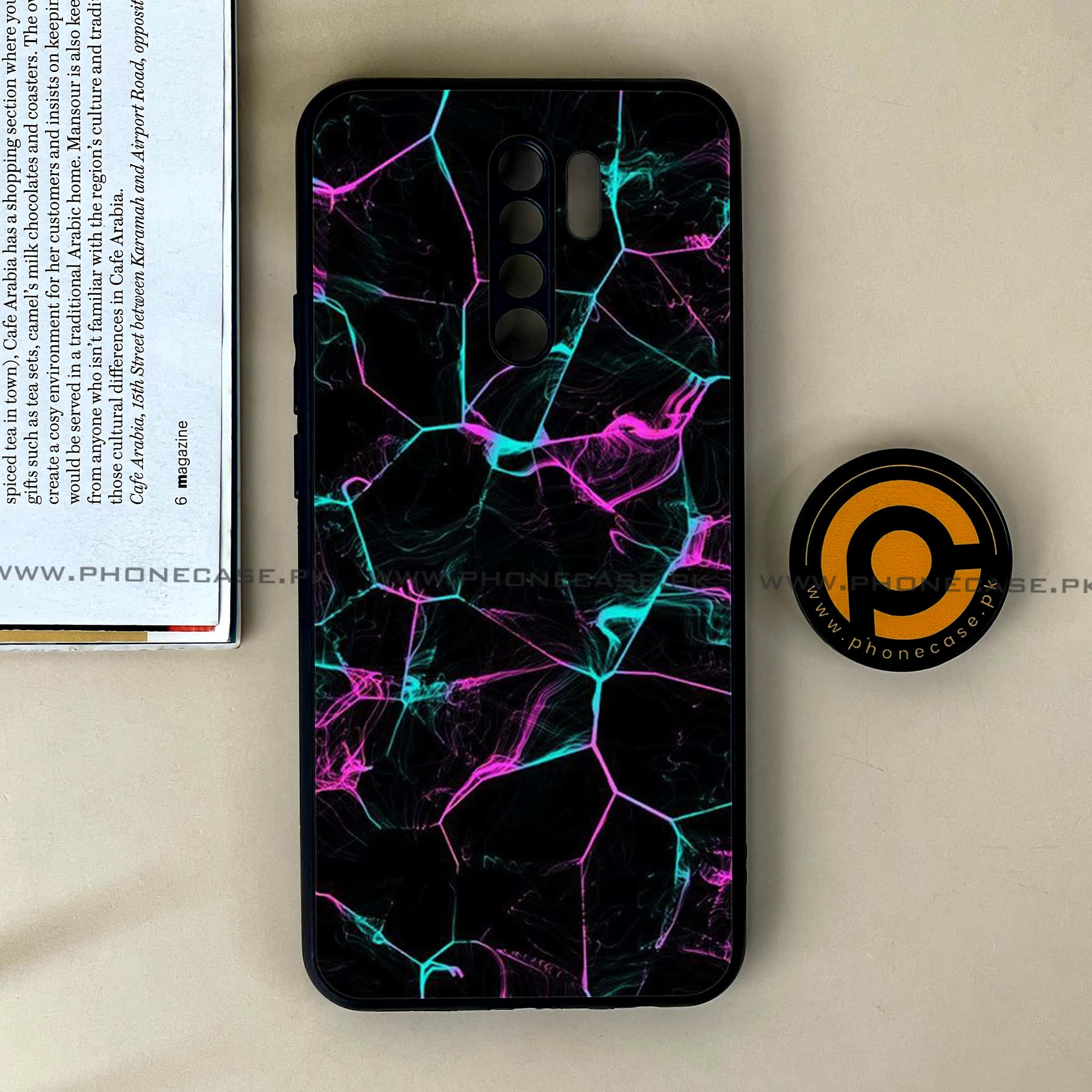 Xiaomi Redmi 9 - Black Marble Series - Premium Printed Glass soft Bumper shock Proof Case