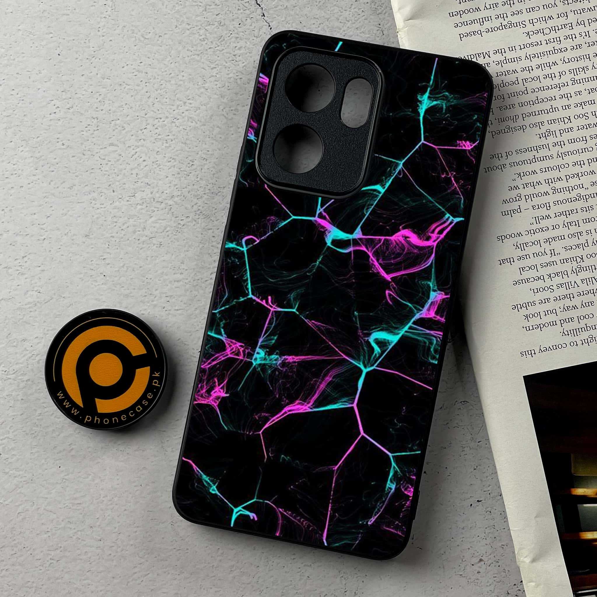 Oppo Reno 13F - Black Marble Series - Premium Metal Printed Soft Bumper Shockproof Case