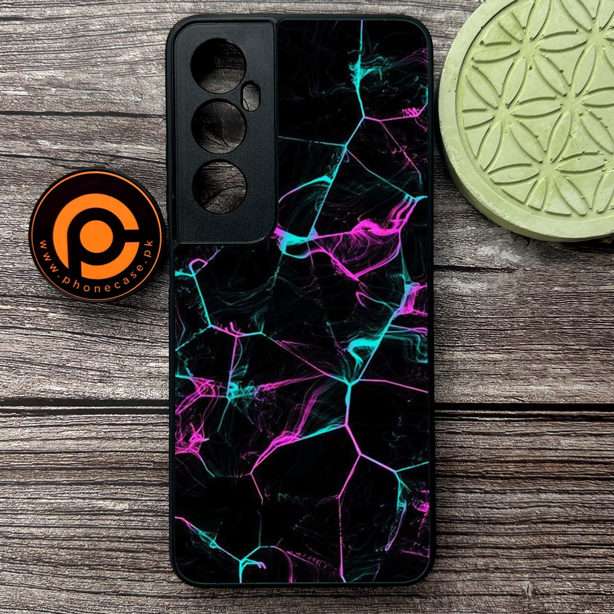 Realme C65  - Black Marble Series - Premium Metal Printed soft Bumper shock Proof Case