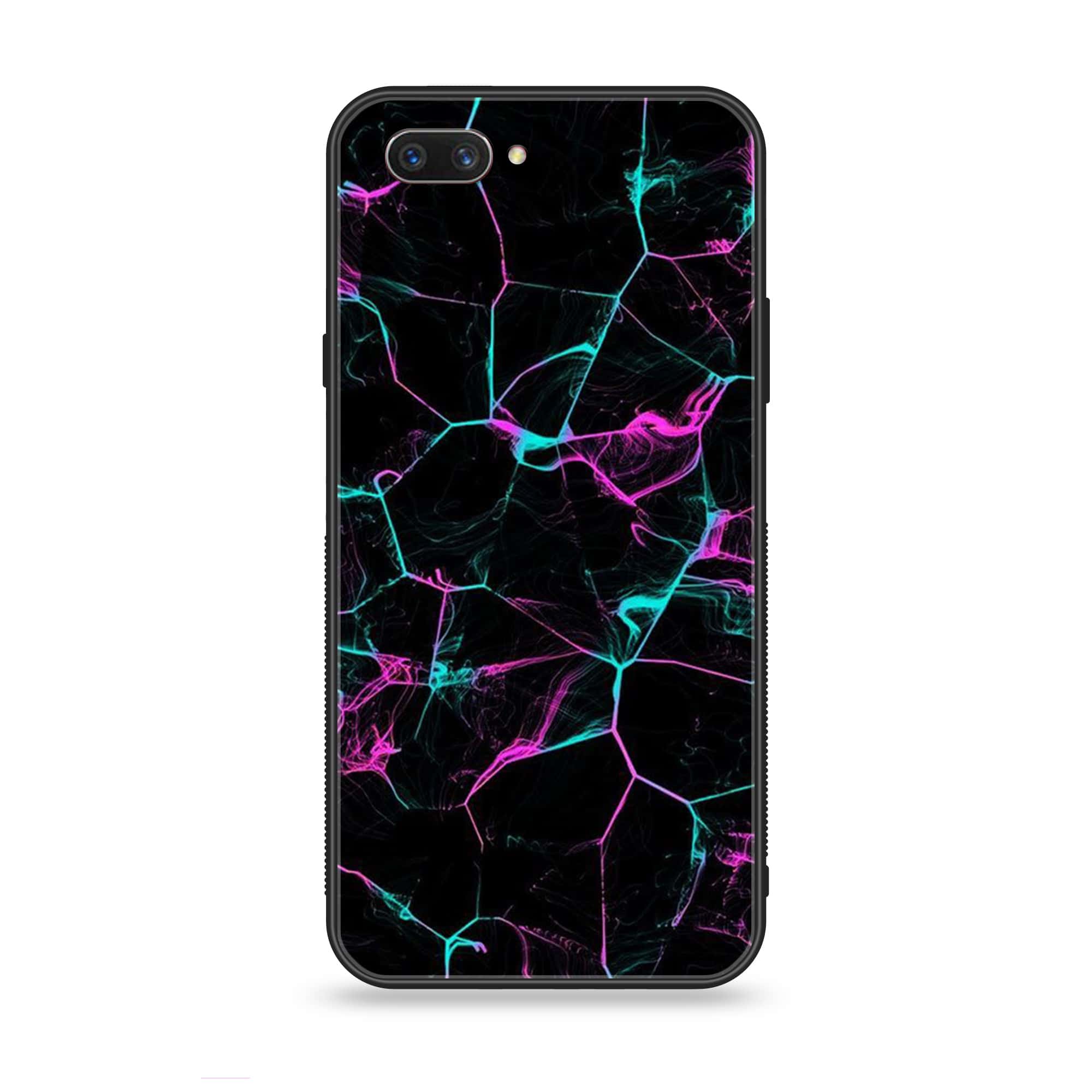 Oppo A3s - Black Marble Series - Premium Printed Glass soft Bumper shock Proof Case
