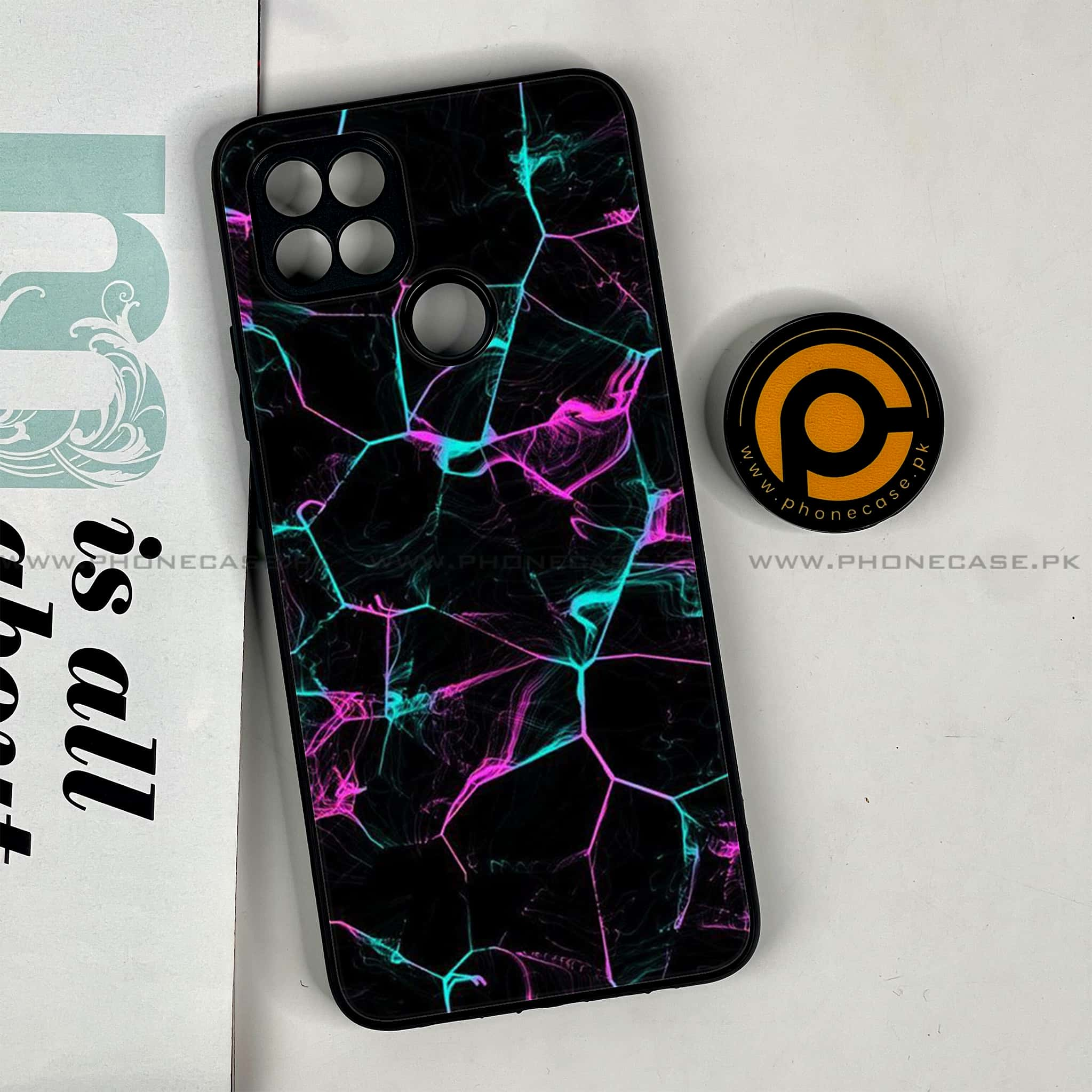 Oppo A15s - Black Marble Series - Premium Printed Glass soft Bumper shock Proof Case