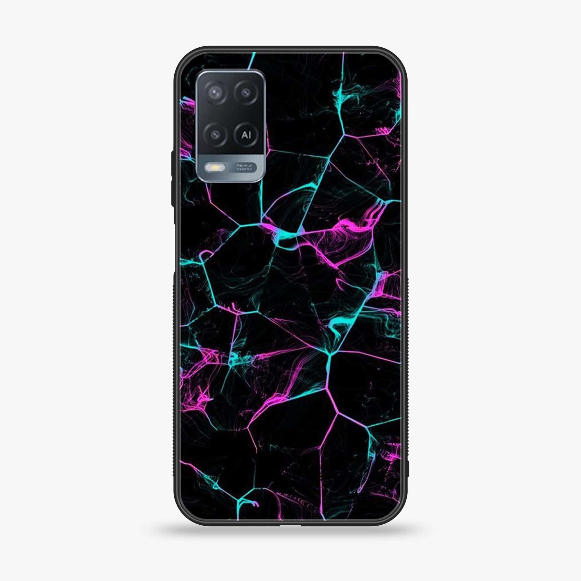 Oppo A54 - Black Marble Series - Premium Printed Glass soft Bumper shock Proof Case