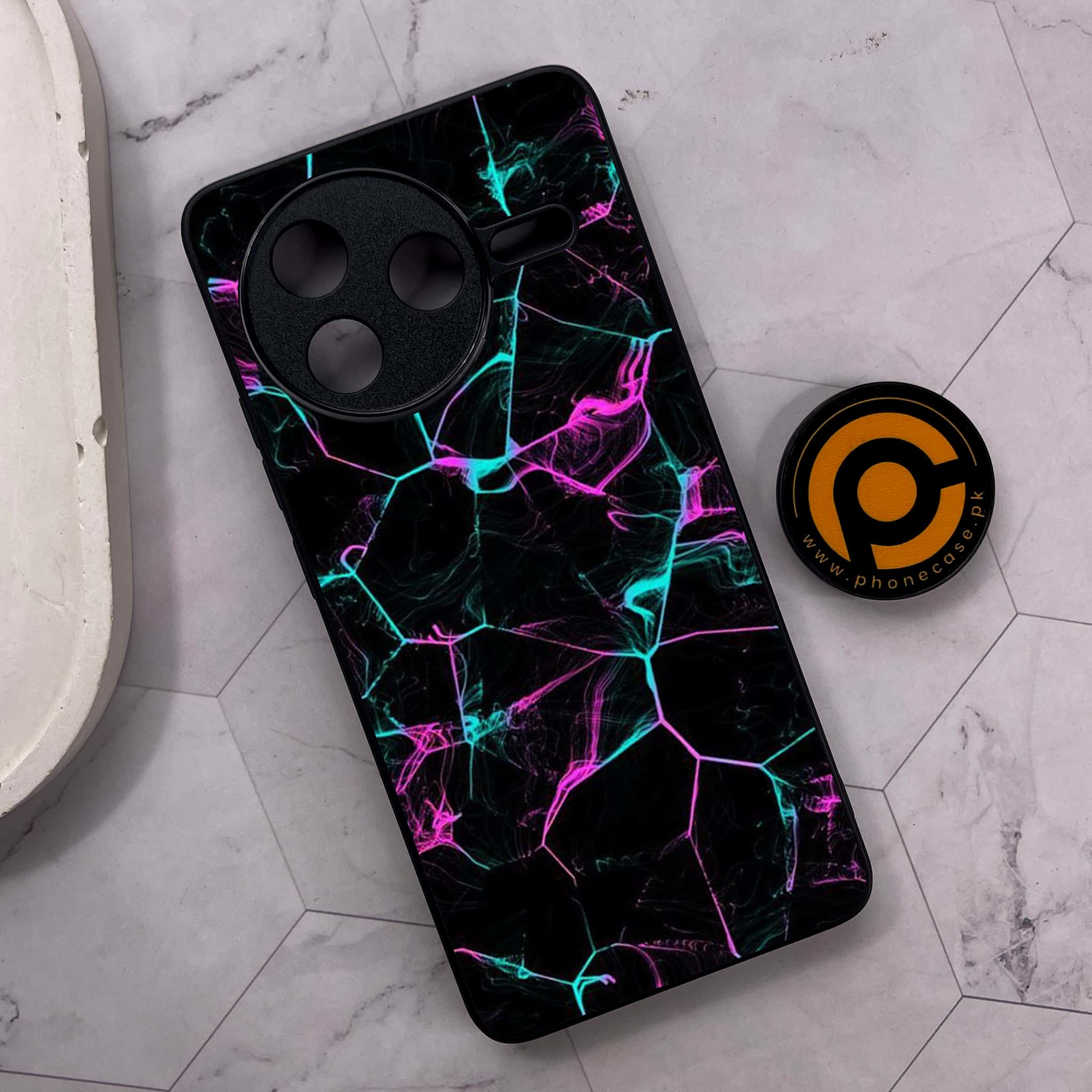 Xiaomi Poco F7 Pro 5G - Black Marble Series - Premium Metal Printed soft Bumper shock Proof Case
