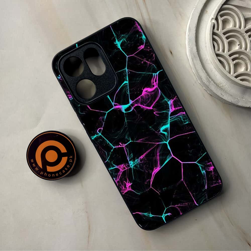 Oppo Reno 14F - Black Marble Series - Premium Metal Printed Soft Bumper Shockproof Case