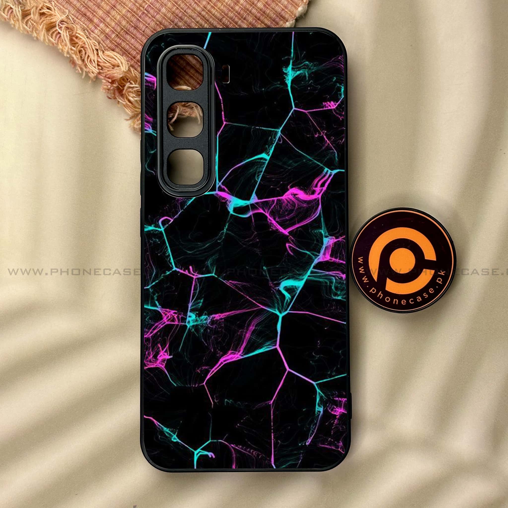 Infinix Hot 60 Pro - Black Marble Series - Premium Metal Printed soft Bumper shock Proof Case