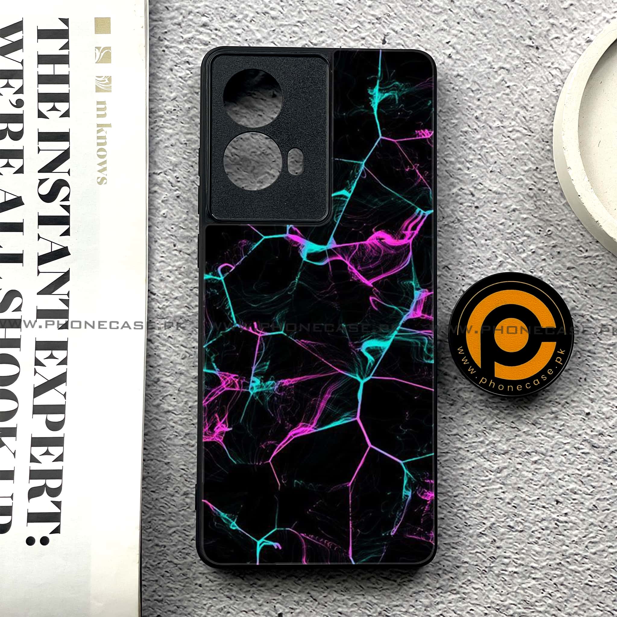 Moto G85 - Black Marble Series - Premium Printed Glass soft Bumper shock Proof Case