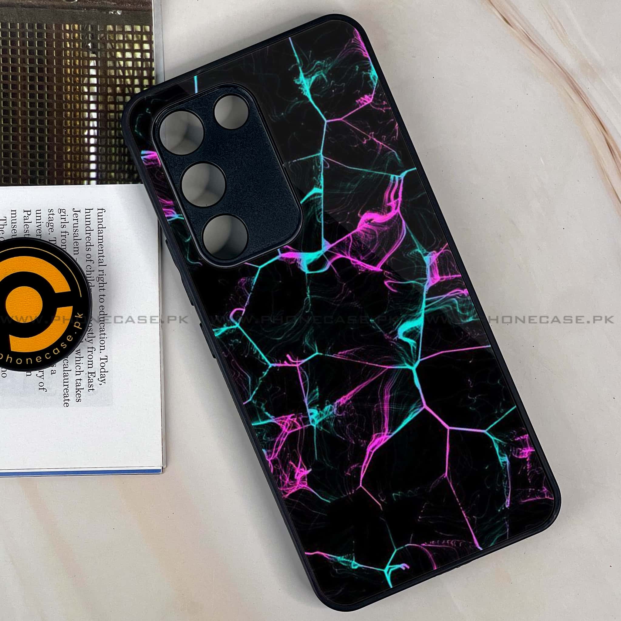 Vivo Y200e - Black Marble Series - Premium Metal Printed soft Bumper shock Proof Case