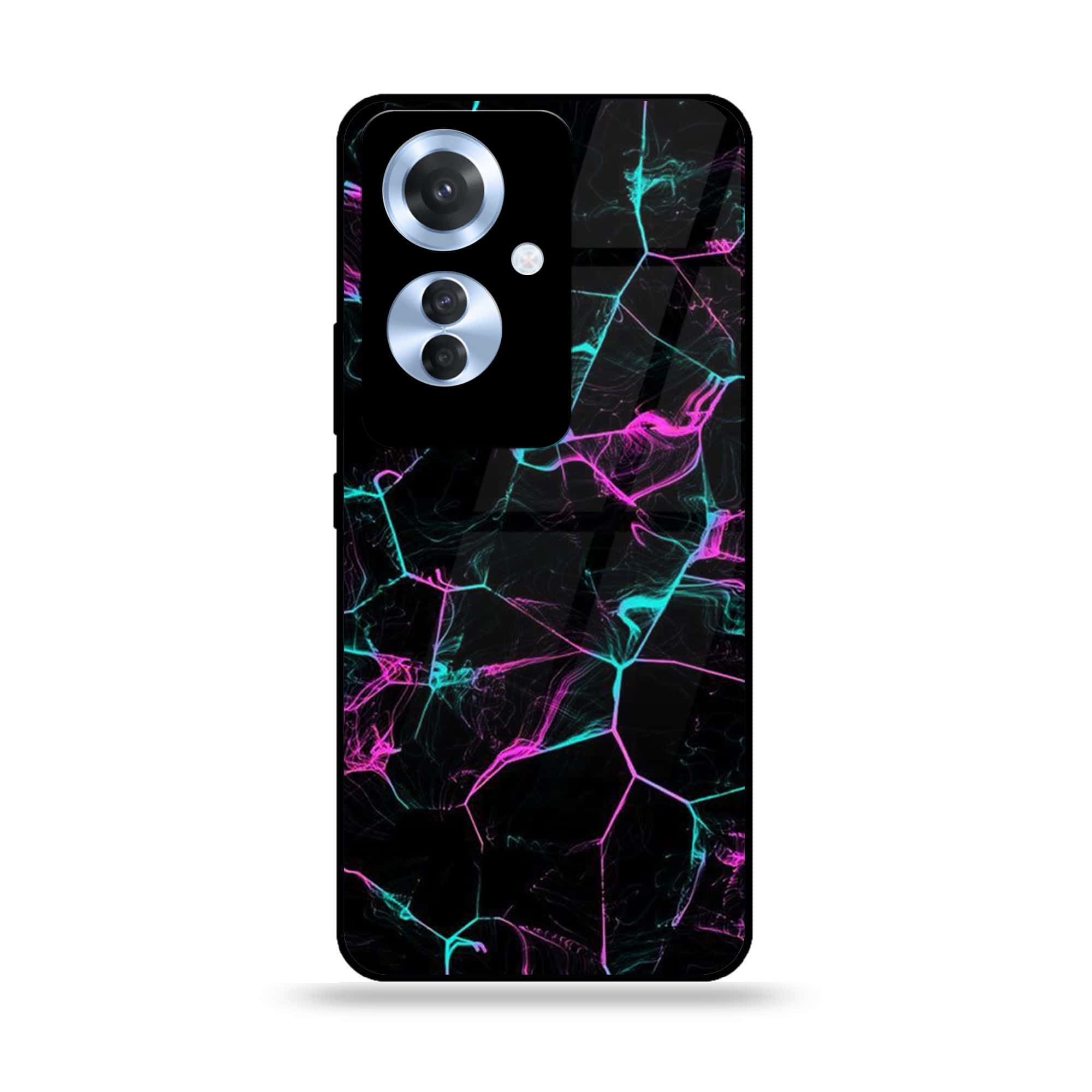 Oppo F25 Pro - Black Marble Series - Premium Printed Glass soft Bumper shock Proof Case