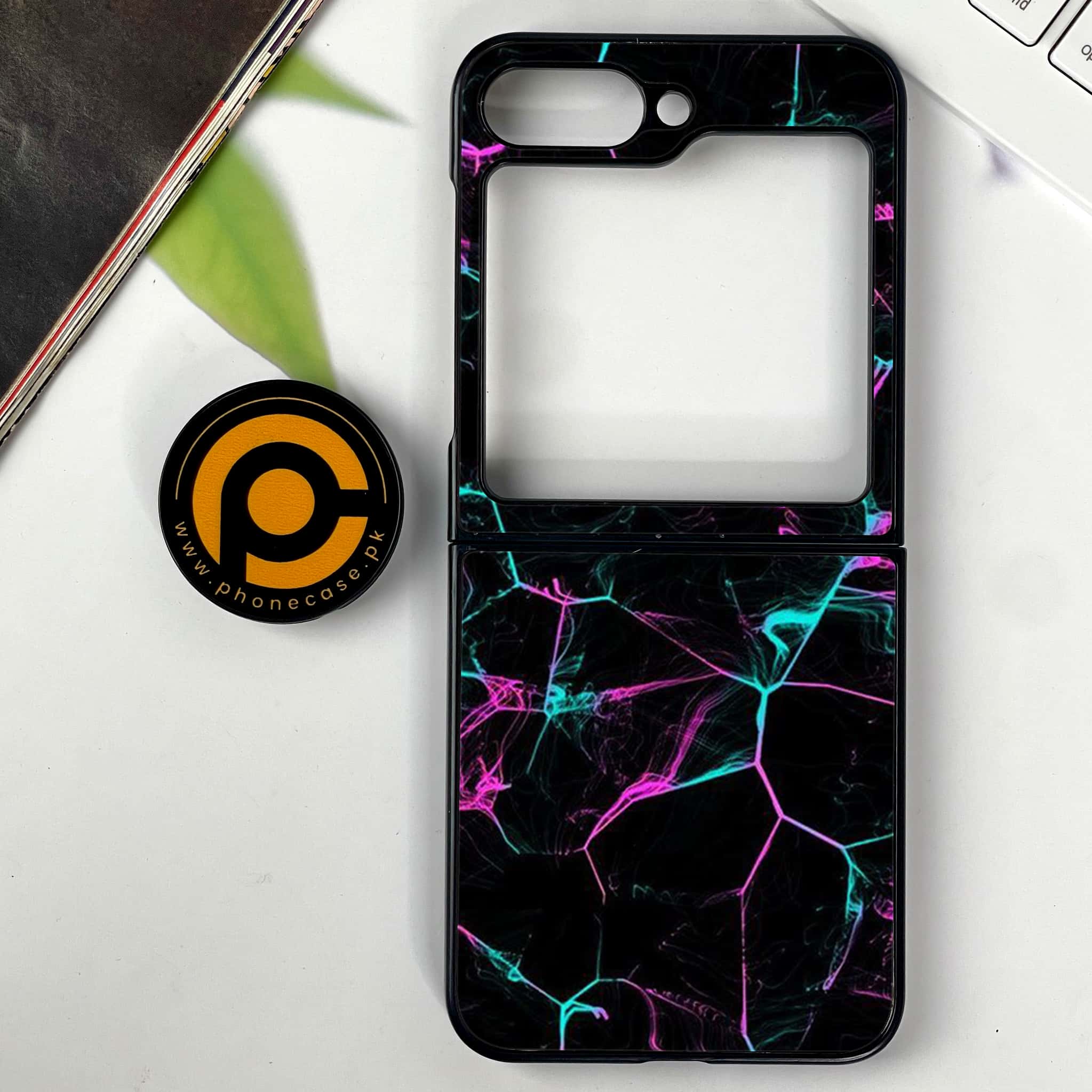 Galaxy Z Flip 7 - Black Marble Series - Premium Metal Printed soft Bumper shock Proof Case