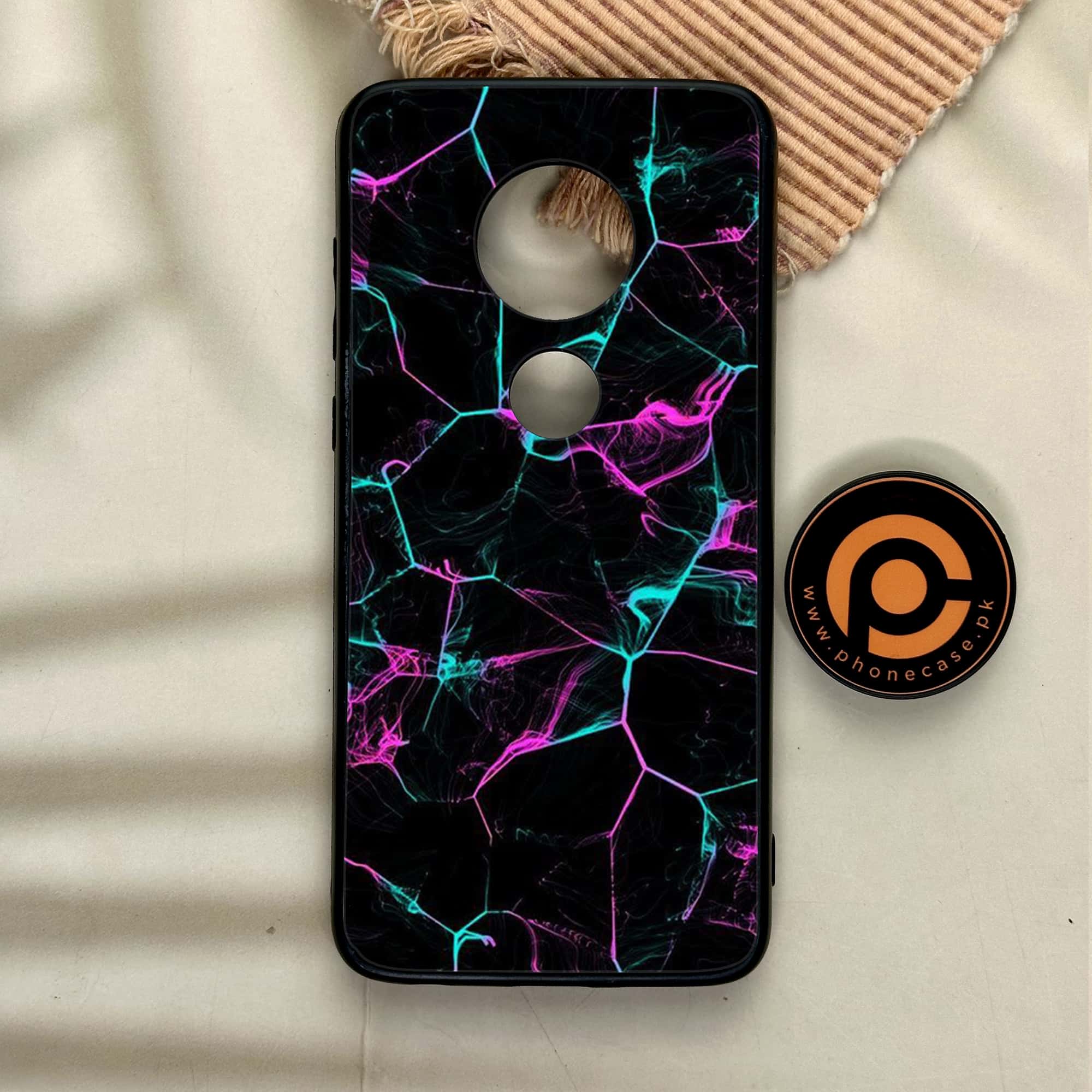 Moto G7 - Black Marble Series - Premium Printed Glass soft Bumper shock Proof Case