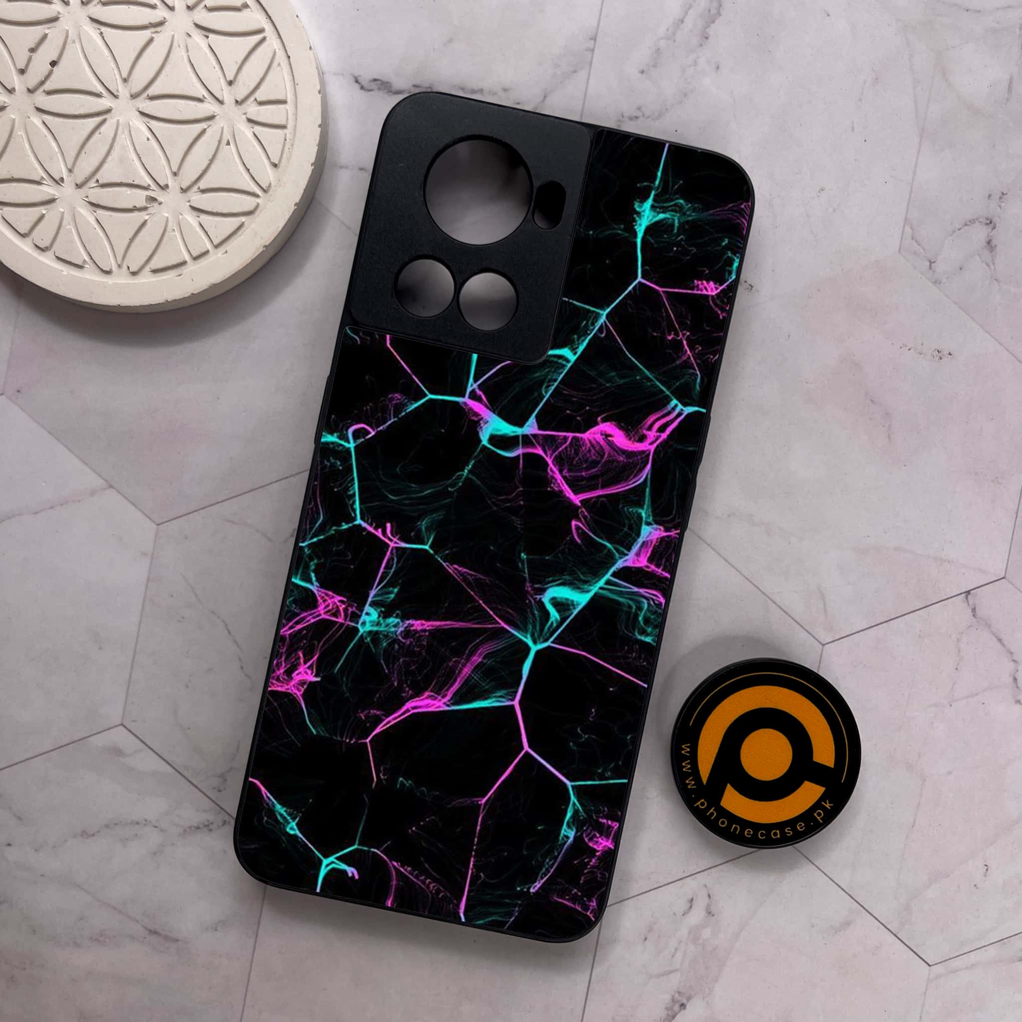 OnePlus 10R - Black Marble Series - Premium Metal Printed soft Bumper shock Proof Case