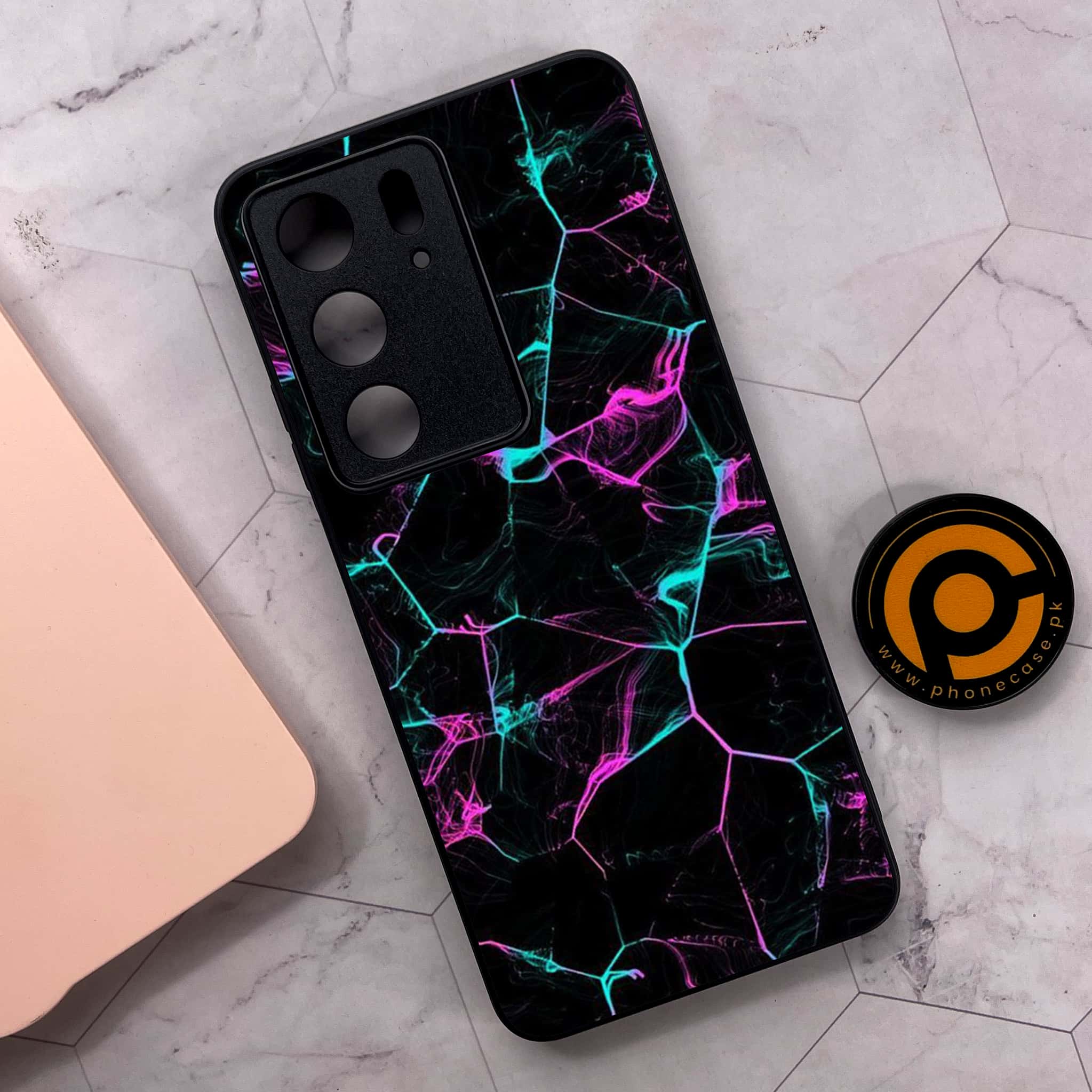 Realme C75x 4G - Black Marble Series - Premium Metal Printed soft Bumper shock Proof Case