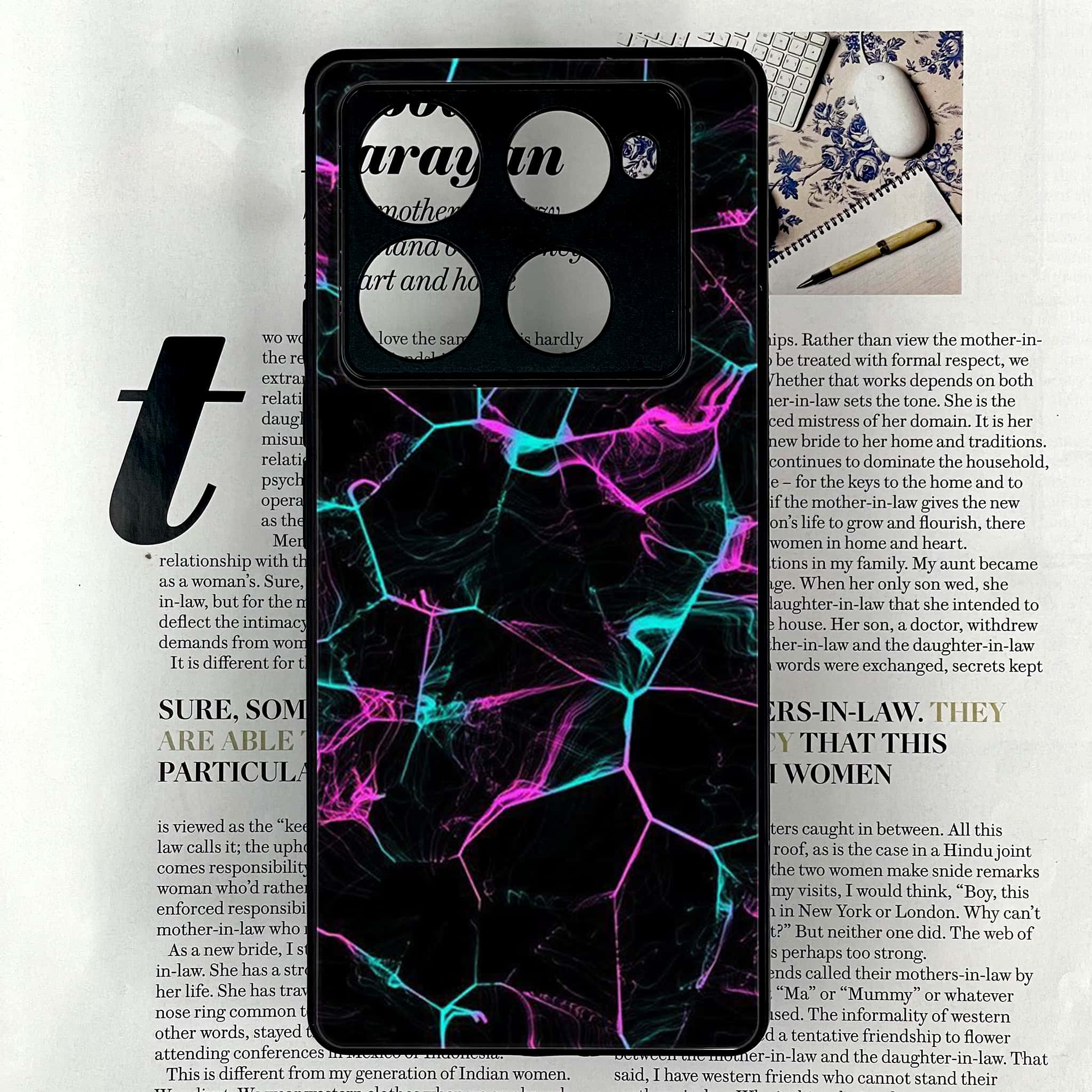Infinix Note 40 Pro Plus - Black Marble Series - Premium Metal Printed soft Bumper shock Proof Case