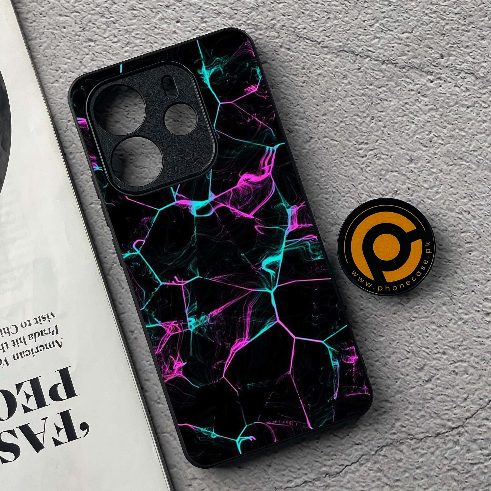 Xiaomi Redmi Note 14 - Black Marble Series - Premium Printed Glass soft Bumper shock Proof Case