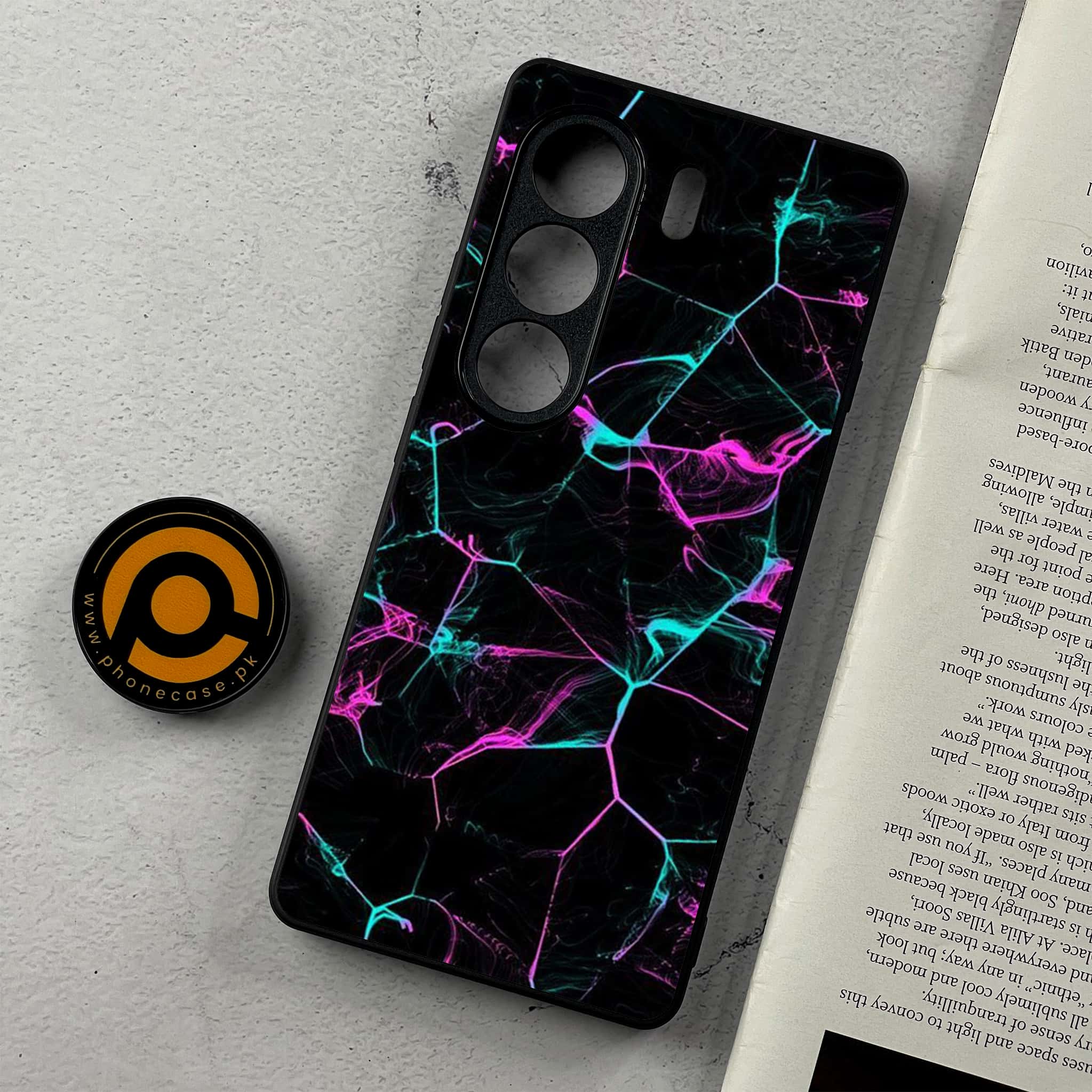 Tecno Camon 40 - Black Marble Series - Premium Metal Printed Soft Bumper Shockproof Case