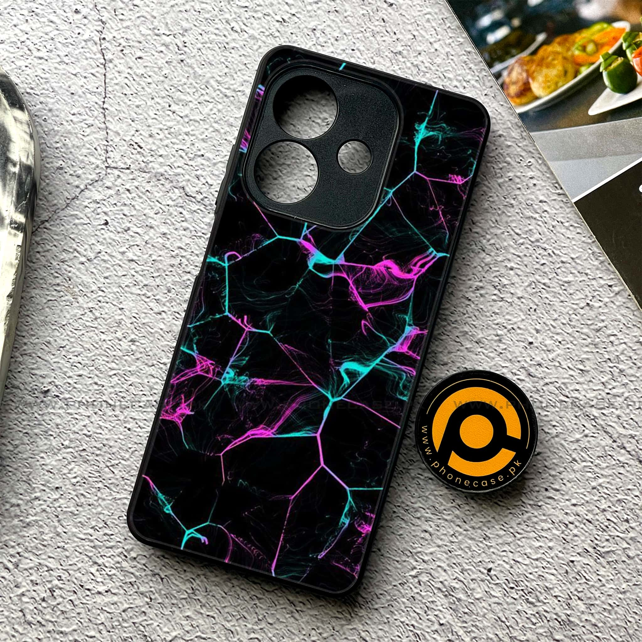 Oppo A3x - Black Marble Series - Premium Printed Glass soft Bumper shock Proof Case