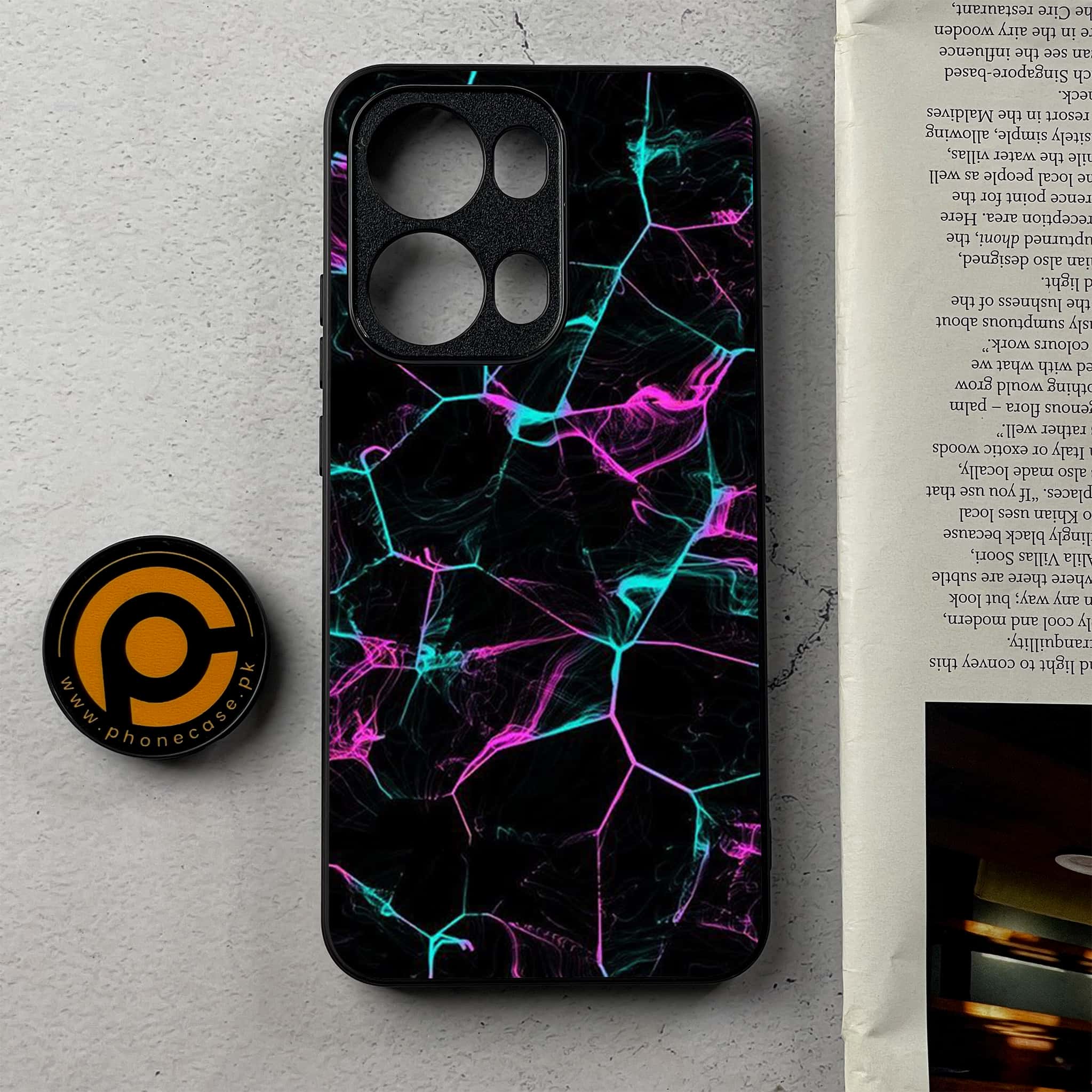 Oppo Reno 13 Pro - Black Marble Series - Premium Metal Printed Soft Bumper Shockproof Case