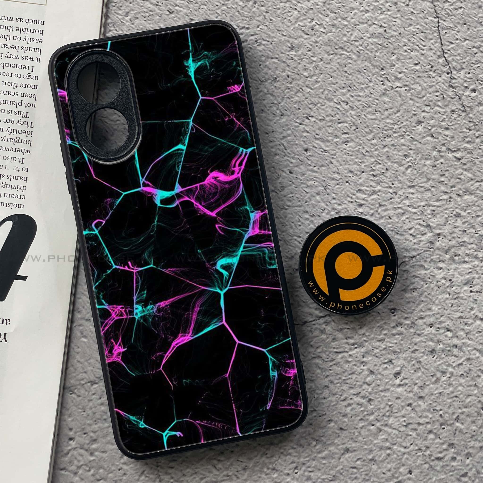Oppo A18 4G - Black Marble Series - Premium Printed Glass soft Bumper shock Proof Case