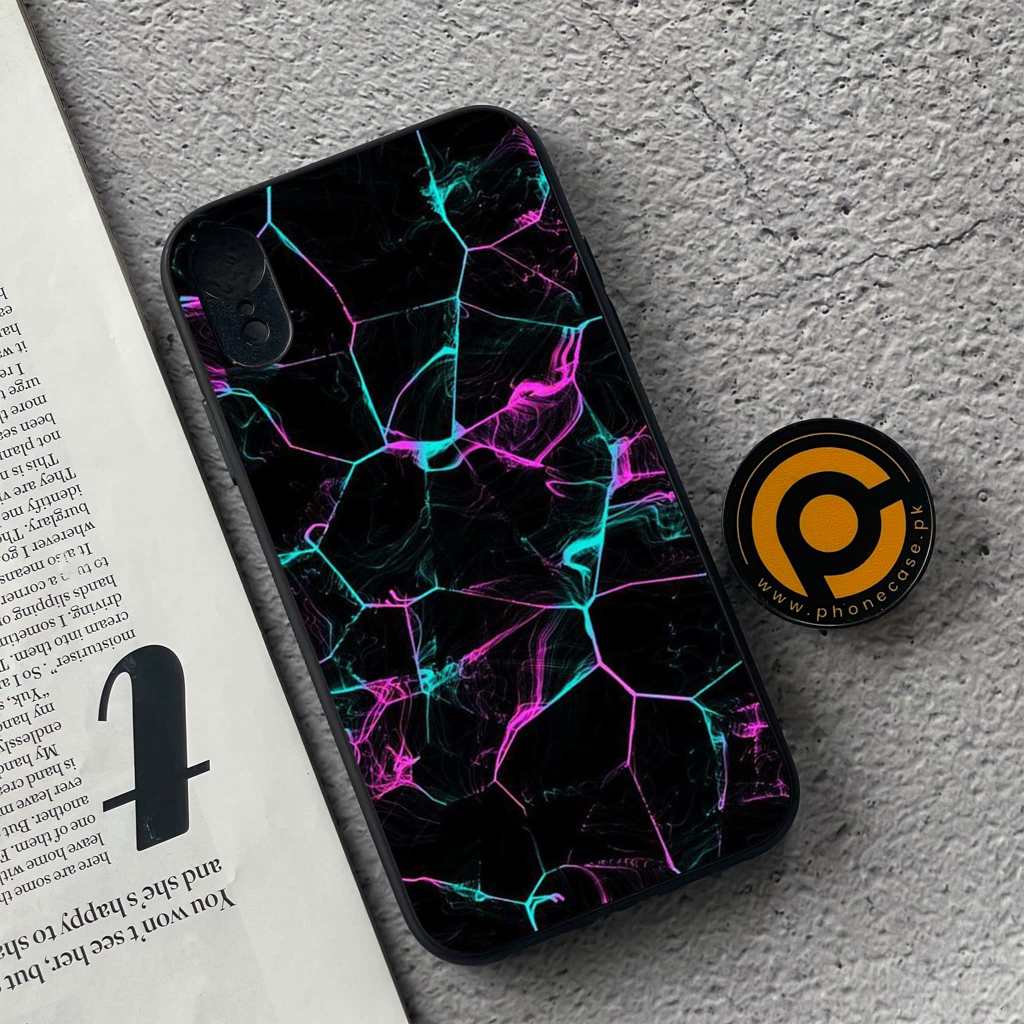 iPhone XR - Black Marble Series - Premium Metal Printed soft Bumper shock Proof Case