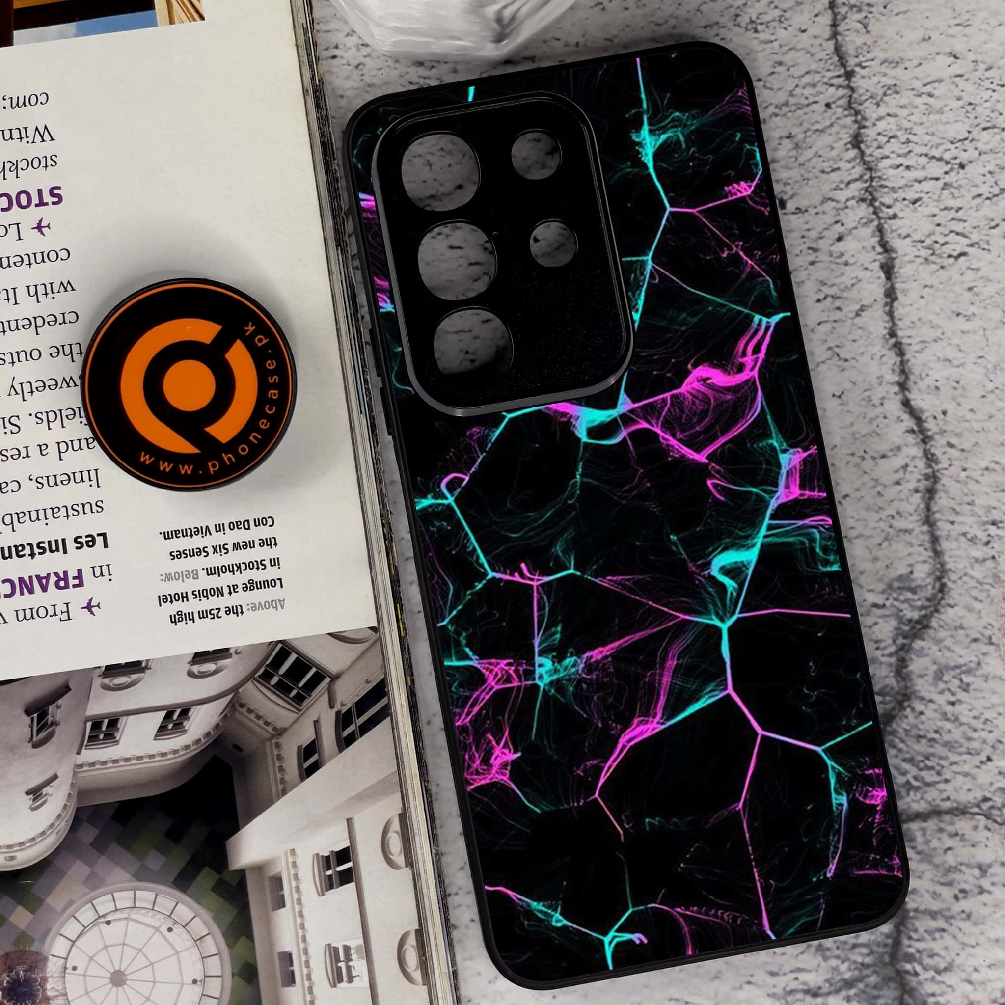 Vivo Y29 4G - Black Marble Series - Premium Metal Printed soft Bumper Shock Proof Case